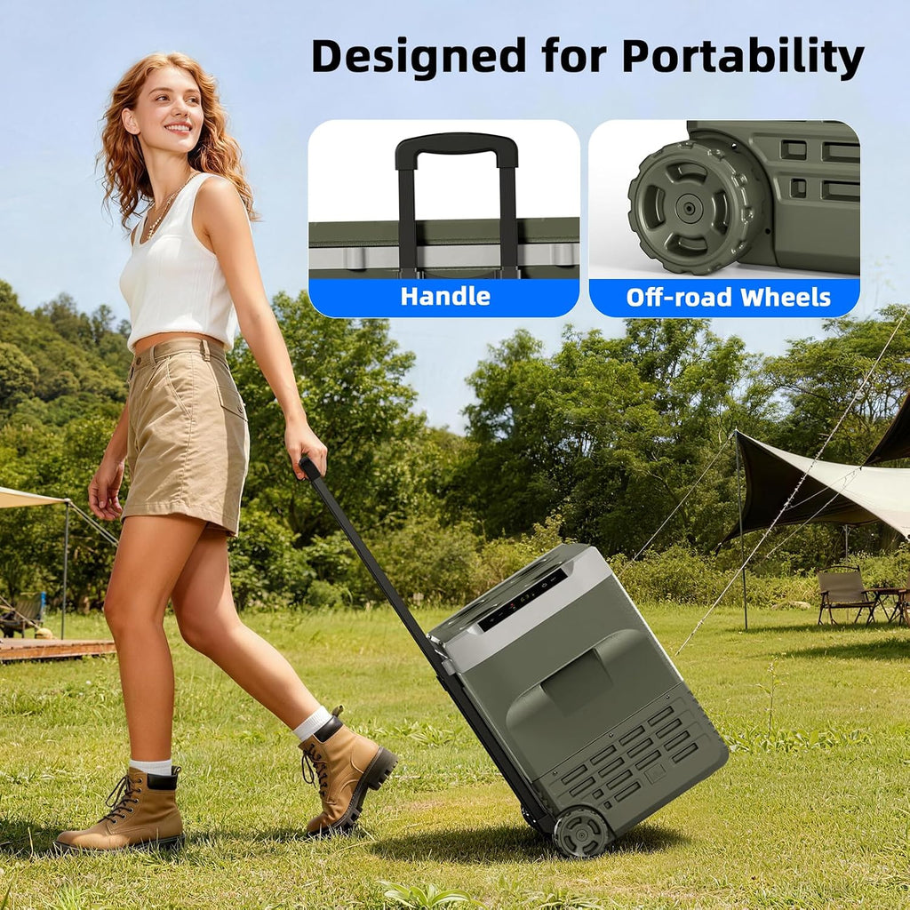 Antarctic Star 12 Volt Refrigerator 42QT(40L) Compressor Electric Cooler, Car Fridge -4℉~68℉, Portable Freezer 12V/24V DC 100-240V AC, 12V Cooler with Wheels & Handle for Travel,Camping,Truck, Green
