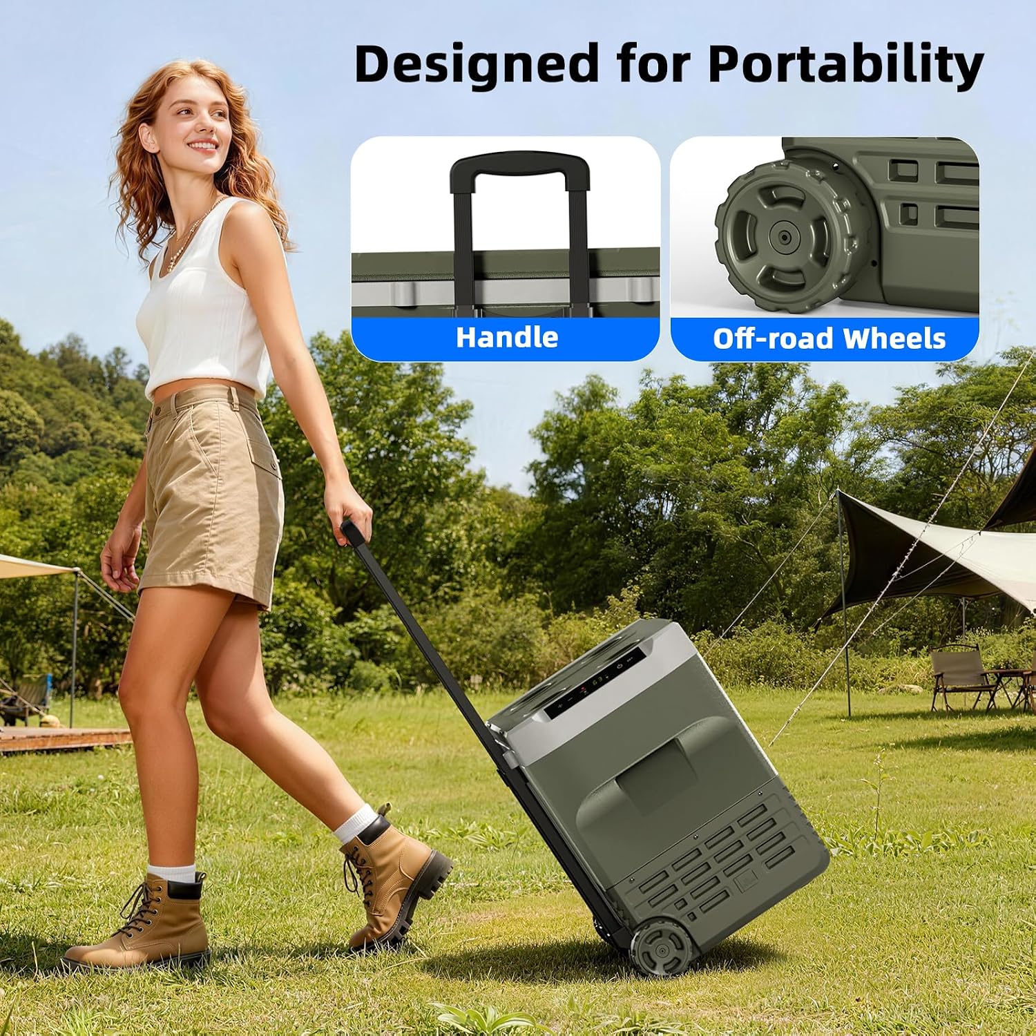 Antarctic Star 12 Volt Refrigerator 42QT(40L) Compressor Electric Cooler, Car Fridge -4℉~68℉, Portable Freezer 12V/24V DC 100-240V AC, 12V Cooler with Wheels & Handle for Travel,Camping,Truck, Green