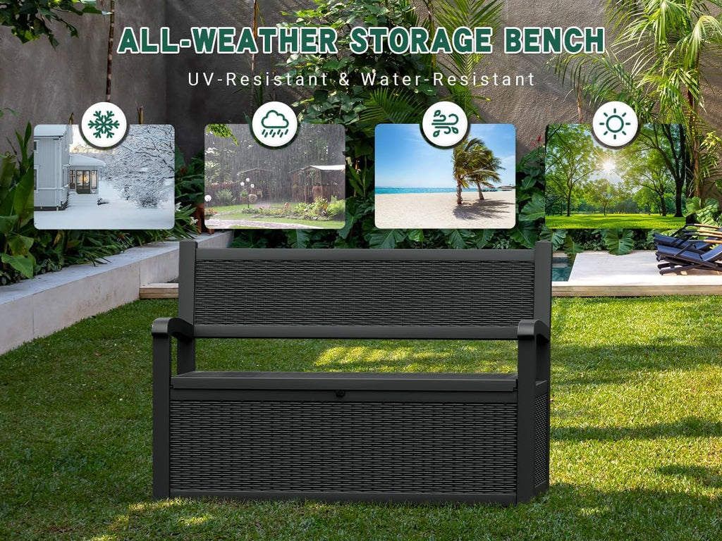 80 Gallon Outdoor Storage Box, Deck Box with Waterproof and UV Resistant, Resin Patio Furniture with Lockable for Garden Tools and Pool Supplies, Black