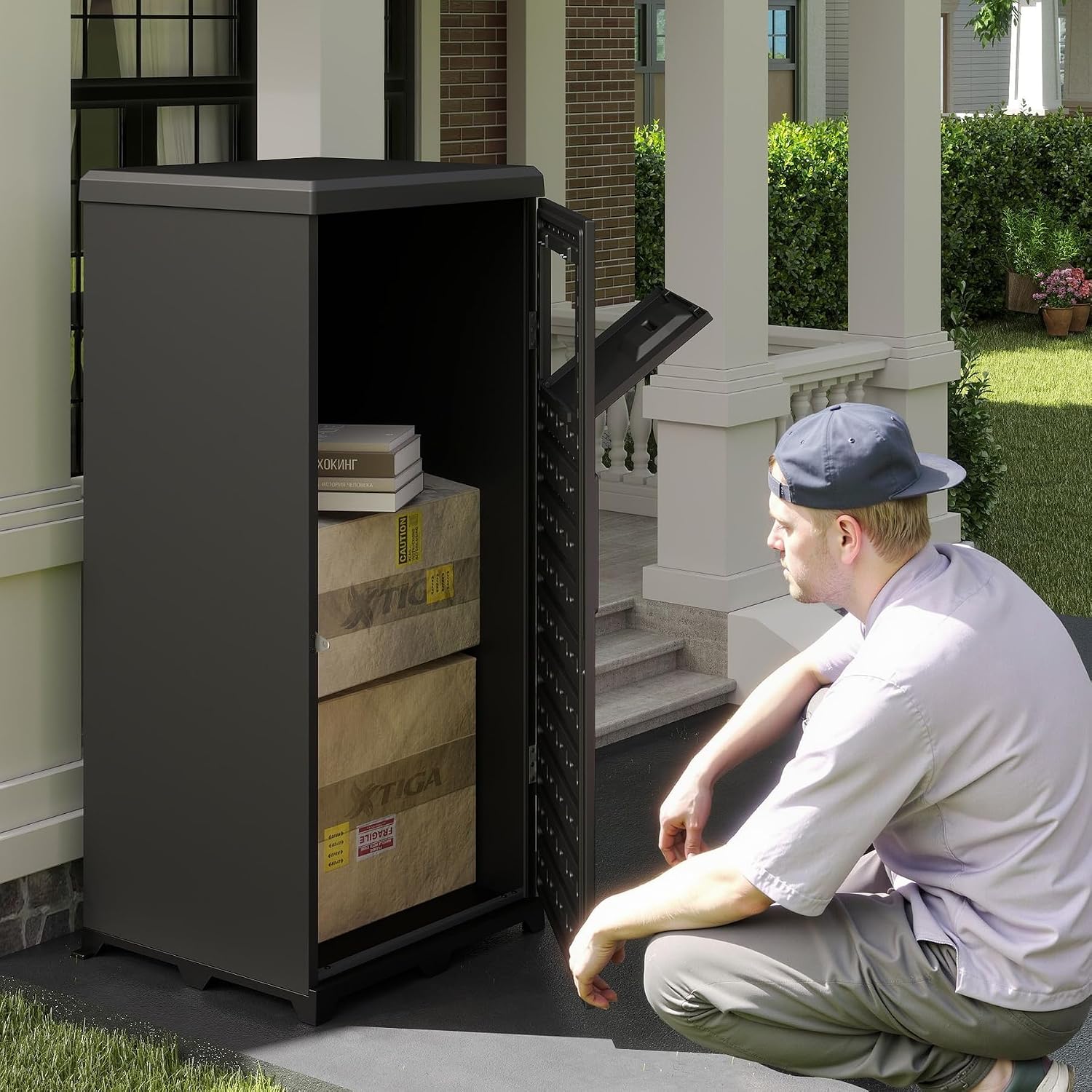 Domi Package Delivery Box for Outside, Large Parcel Drop Box with Lockable Secure, Waterproof Resin Storage Anti-Theft Outdoor Package Delivery for Porch, Curbside, House