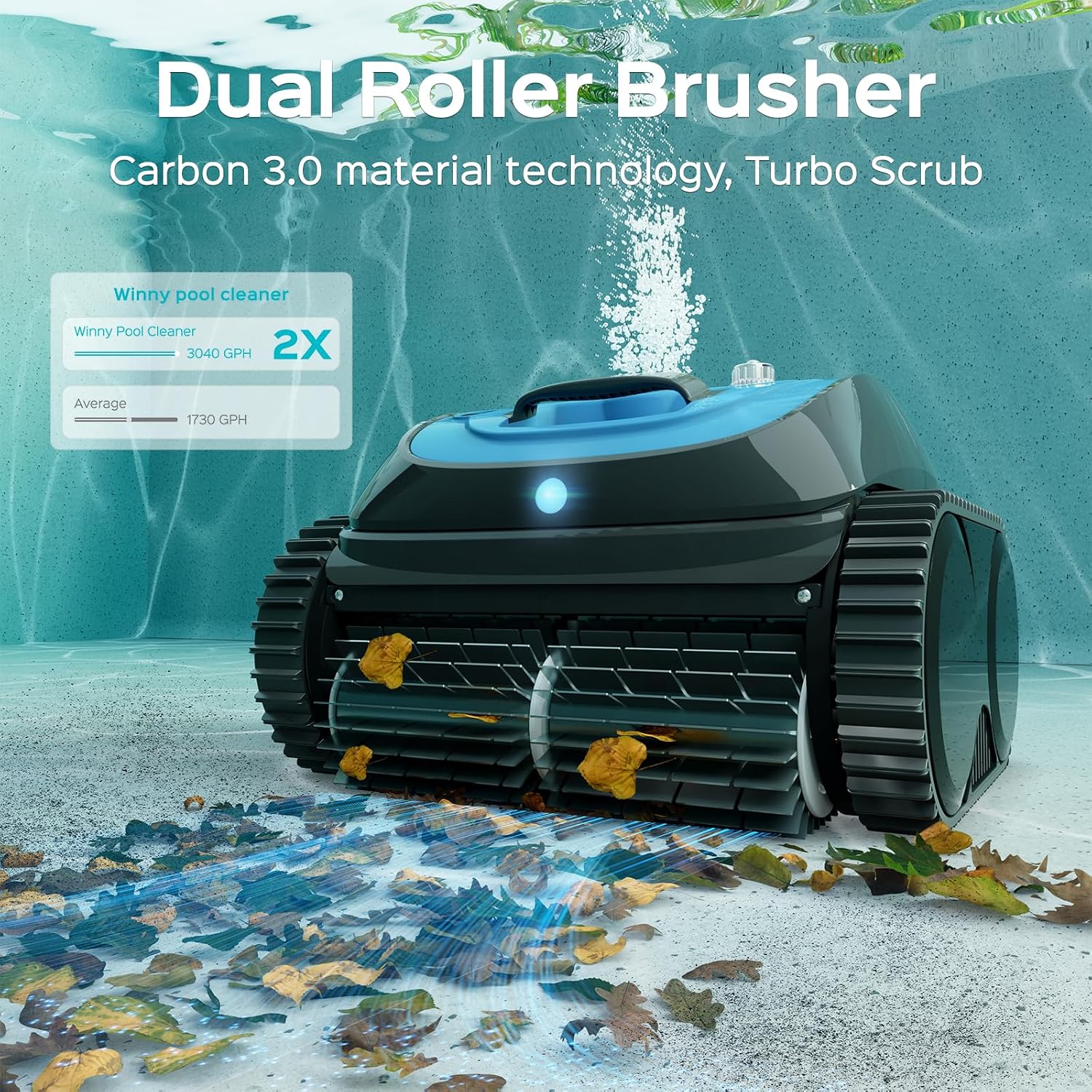 WINNY POOL CLEANER Pool Vacuum for Inground Pools, Cordless Robotic Pool Cleaner, Wall and Waterline Cleaning, Intelligent Route Planning, 150 min Runtime, for Pools up to 1,600 Sq.ft