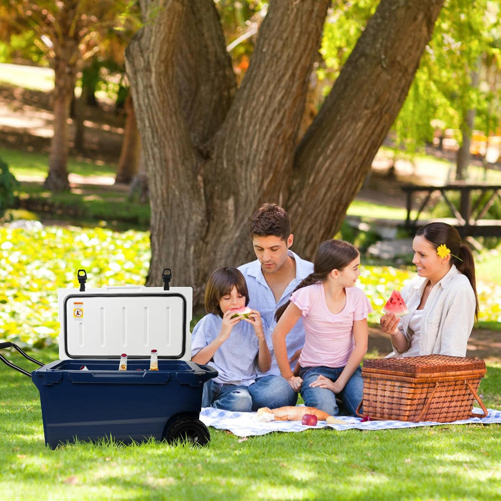 LUCKYERMORE 52Qt Portable Ice Cooler with Wheels & Handle, 30% Lighter Than Rotomolded Coolers, Heavy Duty Hard Cooler for Camping, Fishing, Road Trips, 5-Day Cold Retention