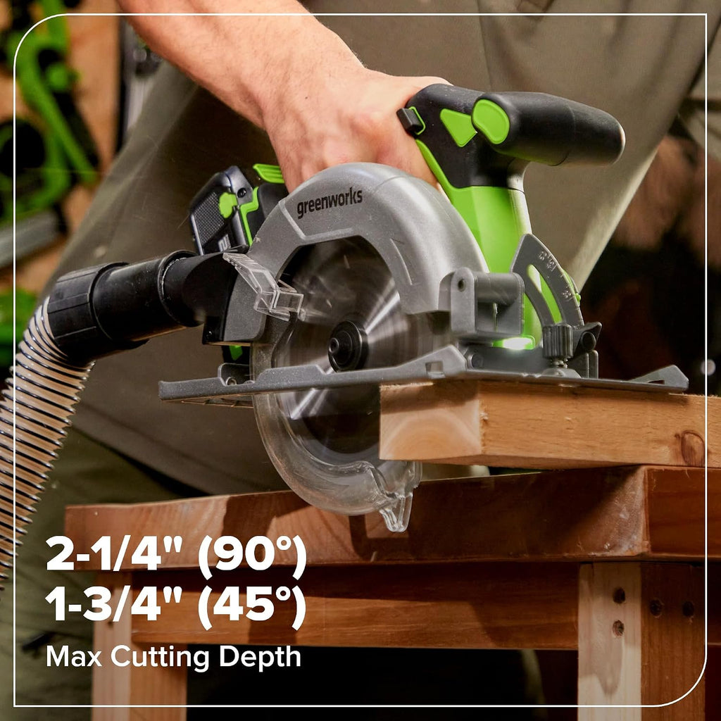 GREENWORKS 24V Combo (1/2' Drill + 1/4' Impact Driver + 6.5' Circular Saw + 200Lm Flashlight), 4.0Ah + 2.0Ah Batteries (24,000mAh PB), (2) Braided Cables, 65W Rapid Charger,High-Efficiency