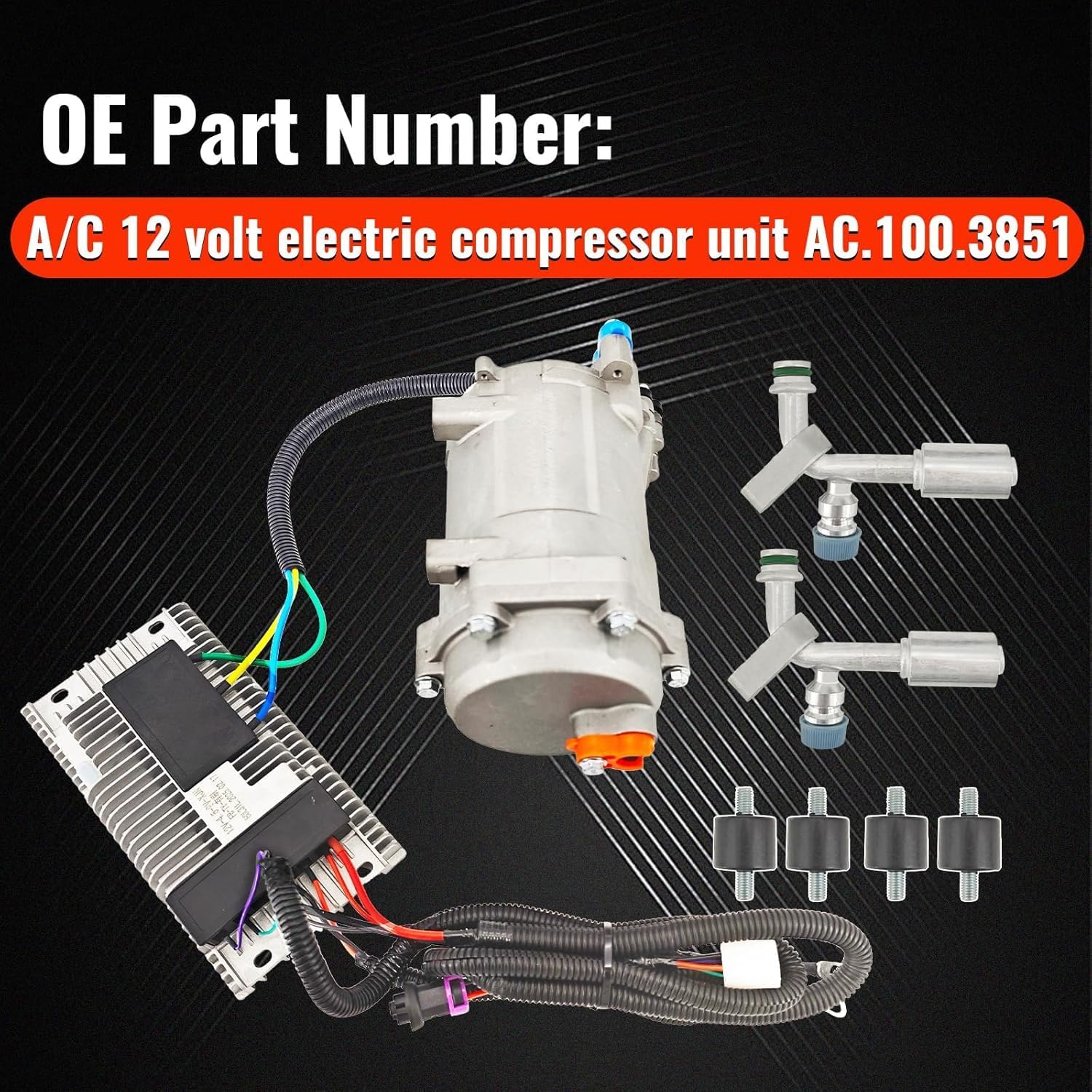 12V Auto Compressor Universal AC Electric Compressor 20cc/r Air Conditioner Compressor AC.100.3851 for R134a Compatible with RVs, Campers, Buses & Trucks