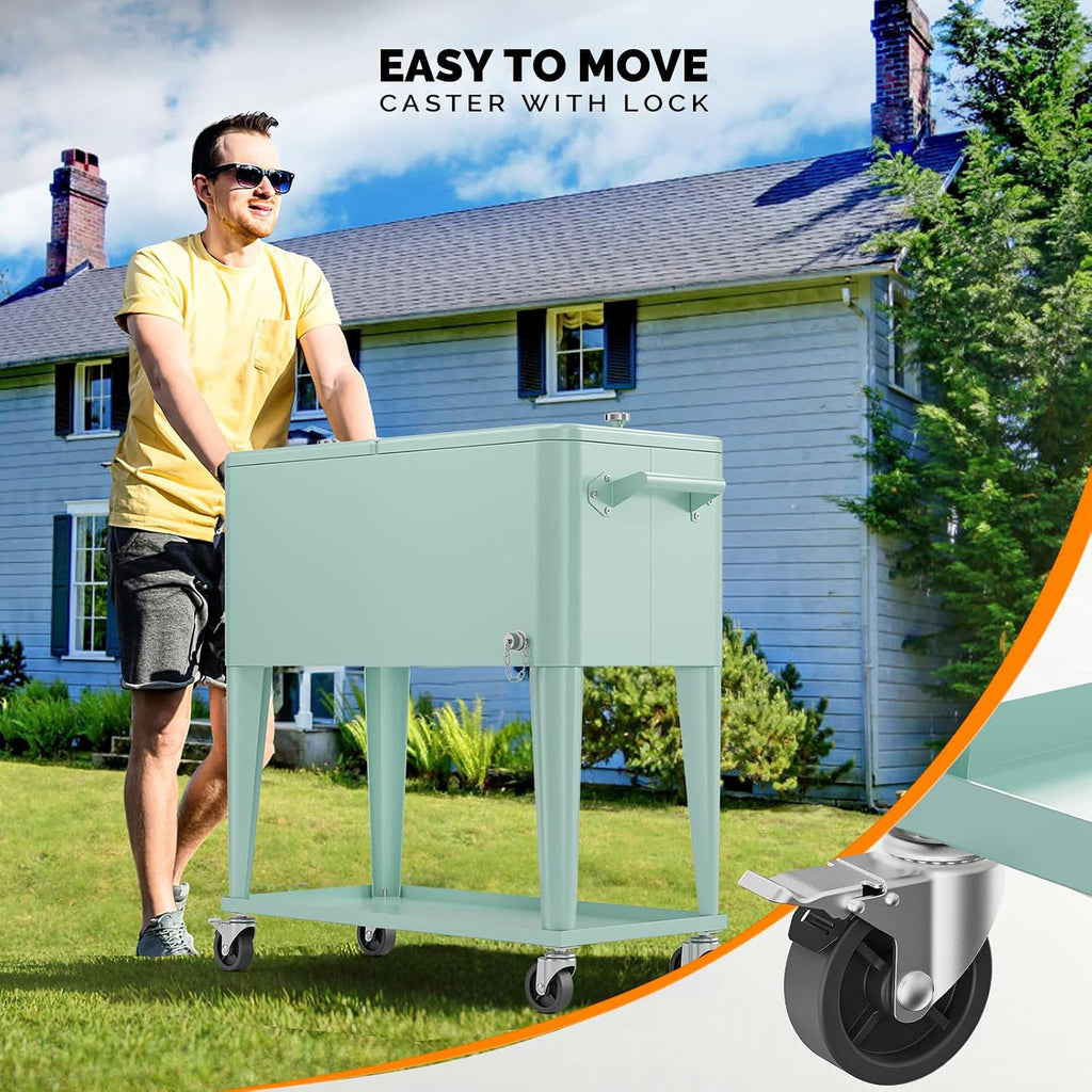 VINGLI Rolling Ice Chest, Portable Patio Party Bar Drink Cooler Cart, with Shelf, Beverage Pool with Bottle Opener