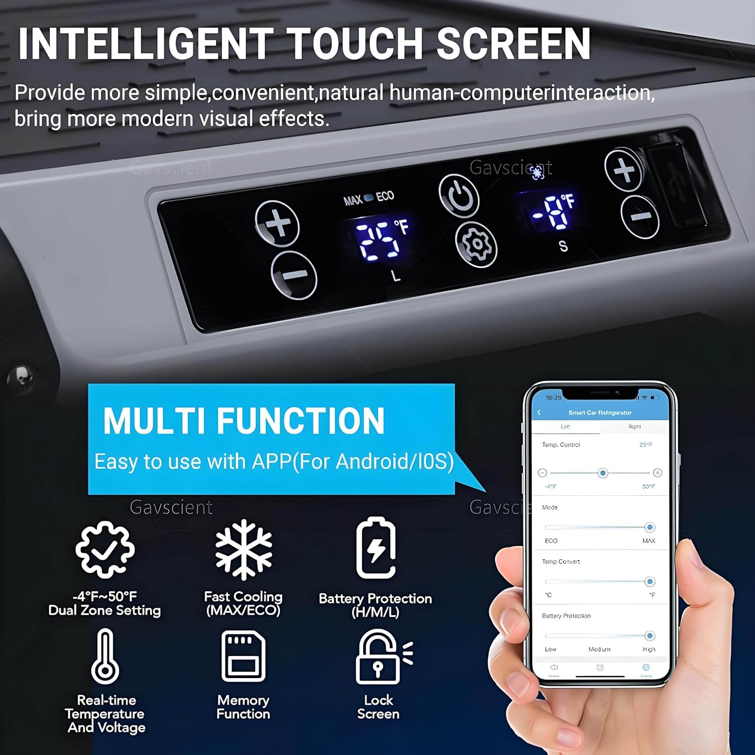 Portable Car Refrigerator, Dual Zone -4℉-68℉ Fridge Freezer, 12/24V DC, Fast Cooling & Wheels for Travel, Camping, Truck, RV & Home Use,Withbattery-50L