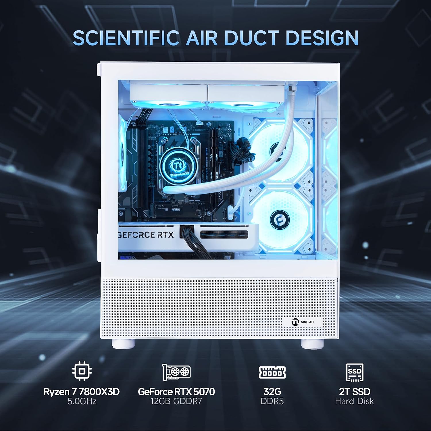 NINGMEI Performance Gaming Desktop PC – AMD Ryzen 7/9 CPU, RTX 50 Series GPU, 32 GB DDR5 RAM, 2 TB NVMe SSD, Windows 11 Pro – VR Ready, Ray Tracing, USB-C, Wi-Fi 6 – Fast Load, Smooth 4K Gaming