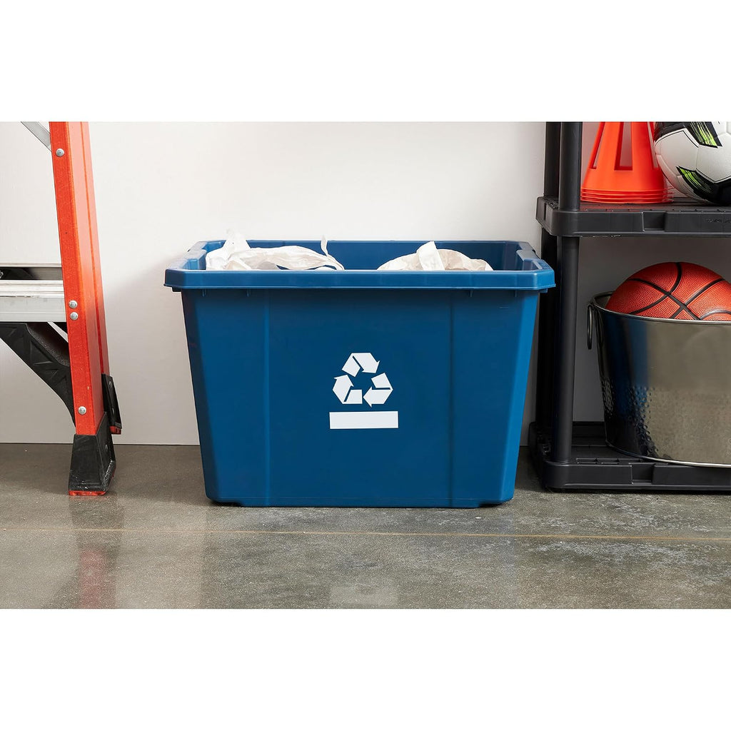 Gracious Living Medium Curbside Blue Box, Plastic 17 Gallon/64 Litre Home Trash Can Refuse and Recycling Bin Container with Built-in Handles (12 Pack)