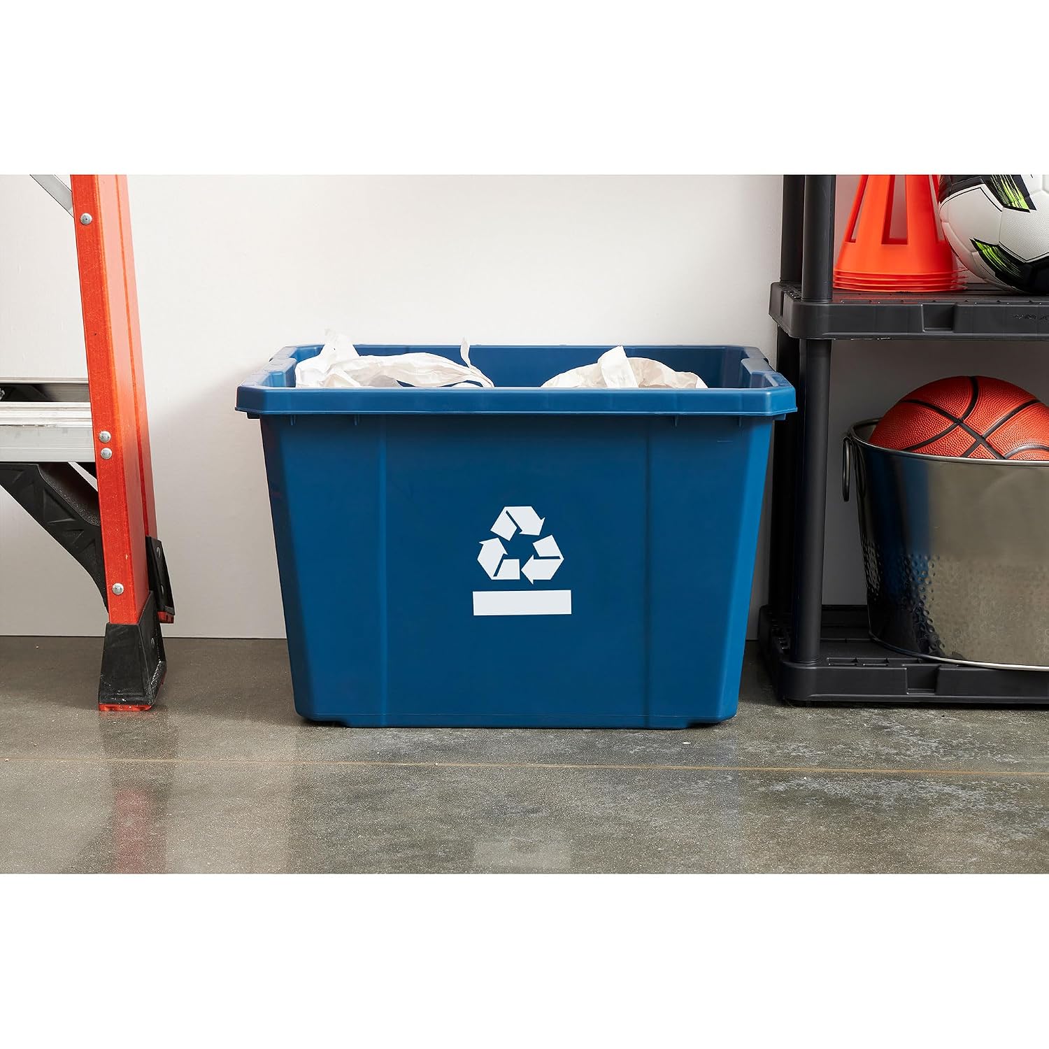 Gracious Living Medium Curbside Blue Box, Plastic 17 Gallon/64 Litre Home Trash Can Refuse and Recycling Bin Container with Built-in Handles (12 Pack)