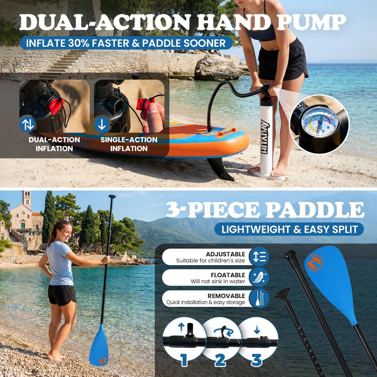 Inflatable Stand Up Paddle Board 10'6' All-Around SUP Kit - Lightweight (16 lbs), Stable & Durable, Camera Mount & Complete Accessories - SUP Board for Beginners & All Skill Levels