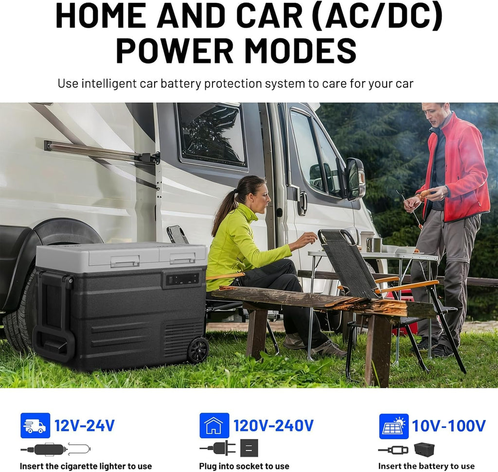 UD65 12V Car Refrigerator,Dual Zone Car Fridge with Wheels,60QT(56.7L) Electric Cooler Portable Freezer,12 Volt Refrigerator -4℉~68℉,12/24V DC 100-240V AC for Camping, Travel, Truck, RV