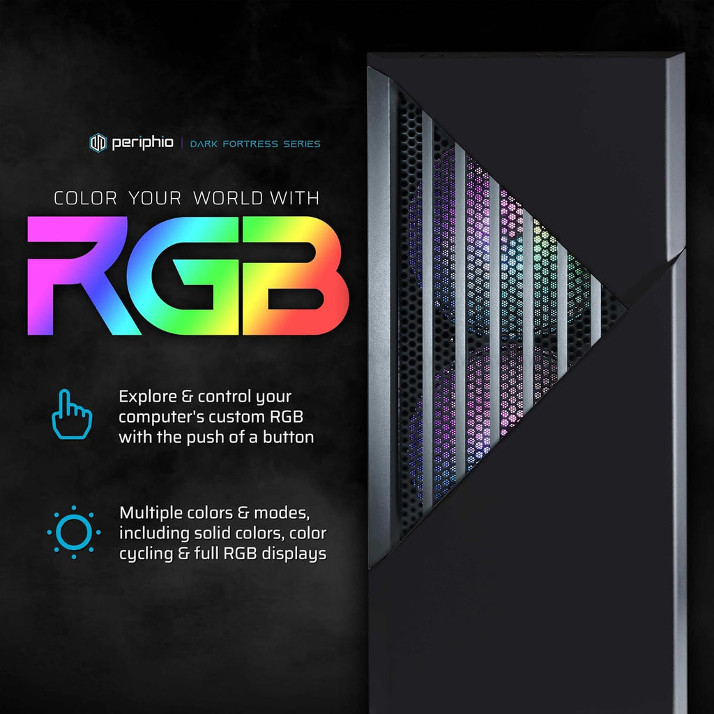 Periphio Dark Castle Prebuilt Gaming PC - AMD Ryzen 5 5600G CPU (4.4GHz Turbo) | Radeon Vega 7 iGPU (4GB) | 1TB M.2 NVMe SSD Storage | 16GB DDR4 RAM | Wi-Fi + BT | Windows 11 Gaming Desktop Computer