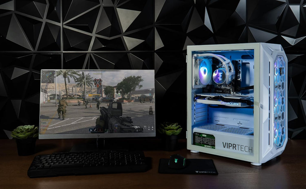 ViprTech Ghost 3.0 Liquid-Cooled PC - AMD Ryzen 7 (4.4Ghz Turbo), RTX 4060 8GB, 16GB DDR4 RAM, 1TB SSD, VR-Ready, Streaming, WiFi BT, RGB, Win 11, Warranty, Gaming Desktop Computer, White