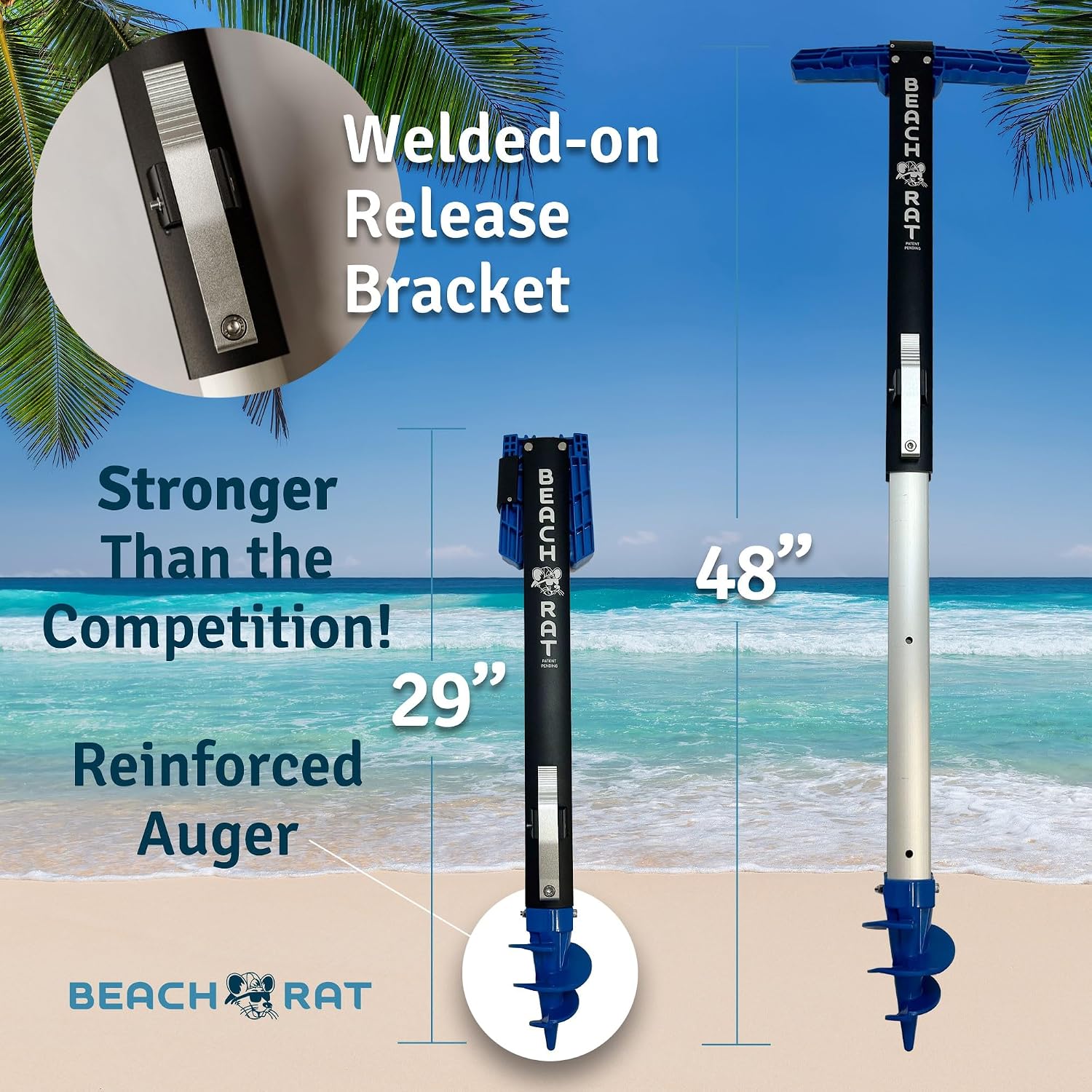 Beach Rat Fusion Anchor & Storage Case - Jet Ski Anchor/Boat Anchor for Shallow Water and Sandbar - High Strength Telescoping Aluminum Pole & Plastic Boat Accessory - Sand Bar Anchor Kit