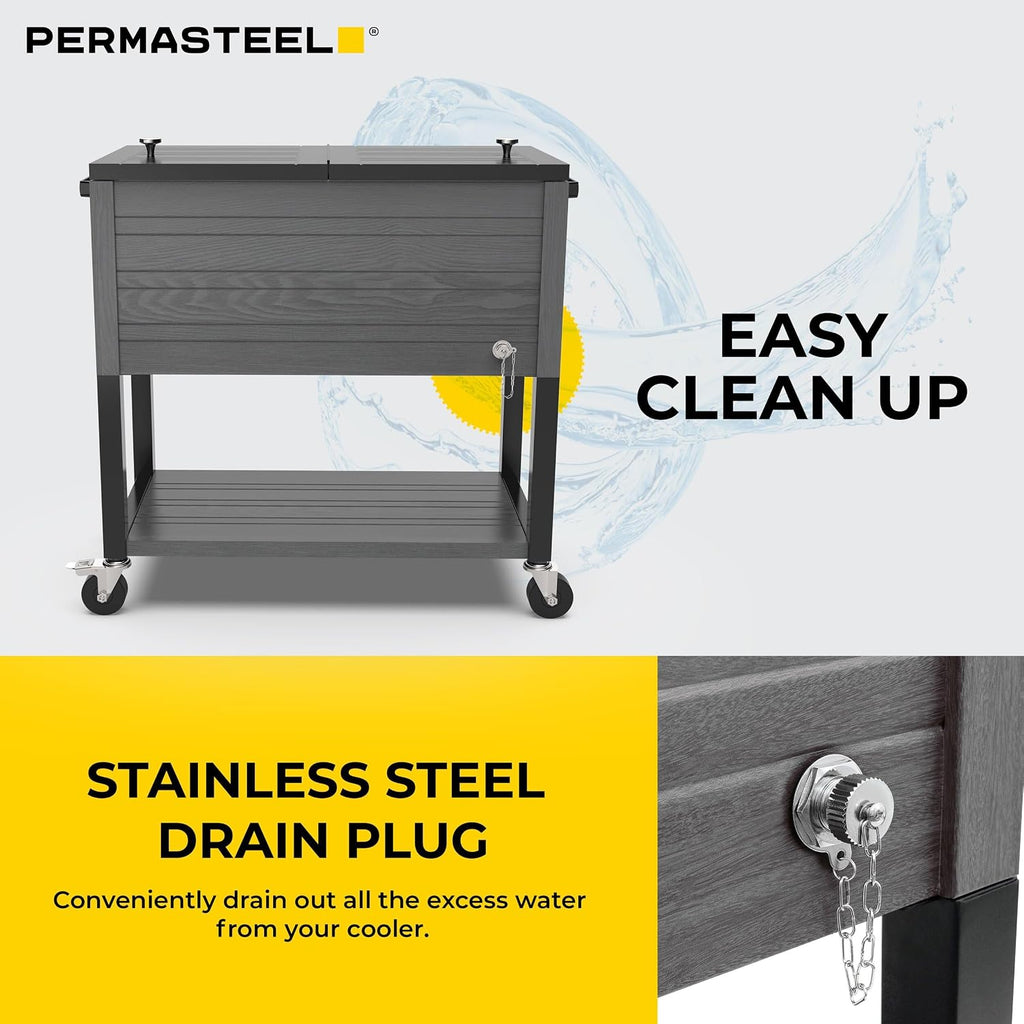 Permasteel 80 Quart Party Cooler, Rolling Ice Chest with Wheels and Handles for Indoor Outdoor Patio