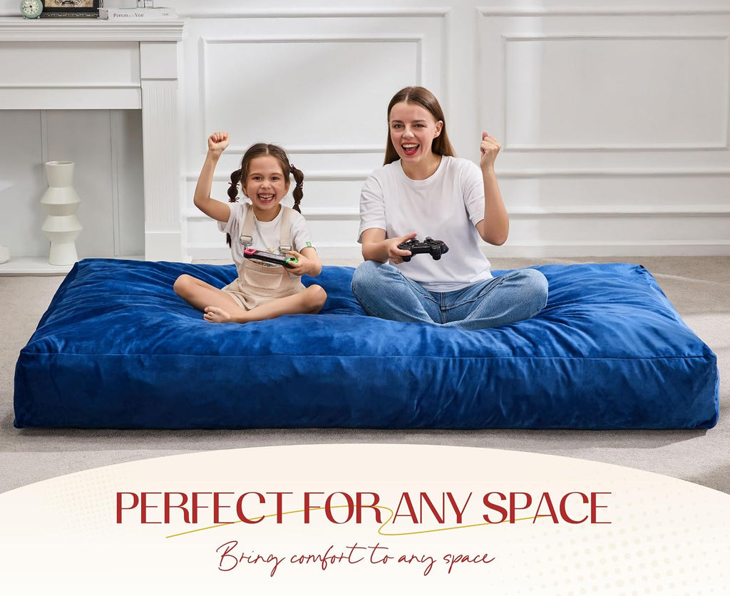 Hobestluk Giant Bean Bag Chair Bed for Adults, Large Bean Bags with High-Density Foam Filling, Convertible Big Sofa Bed Couch for Living Room, Bedroom, Playroom (Blue, Twin)