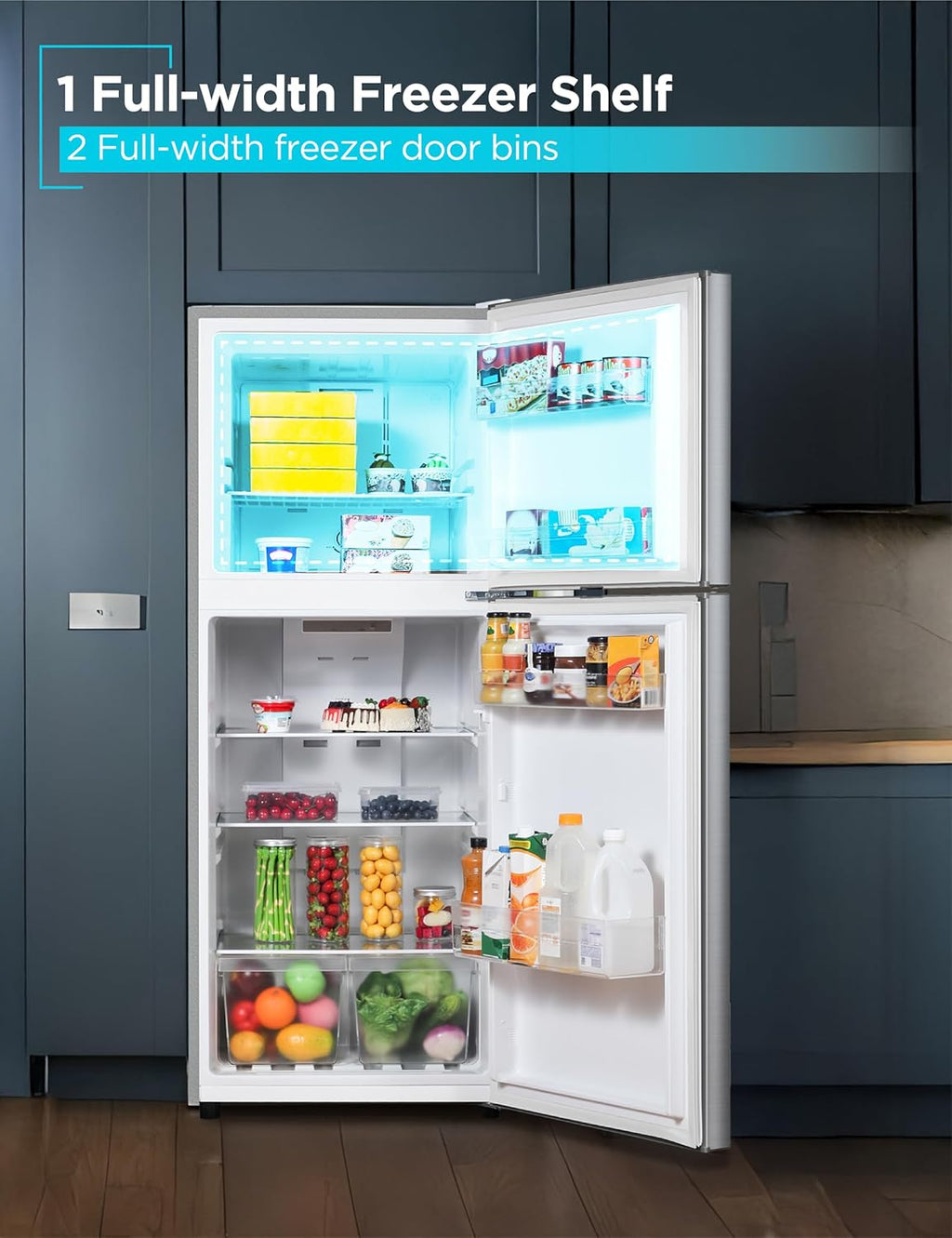 BLACK+DECKER 10 Cu. Ft. Top Mount Refrigerator with Freezer, 2 Door Refrigerator with Top Freezer and Adjustable Temperature Control,ENERGY STAR, BR1000HS, Stainless Steel Look