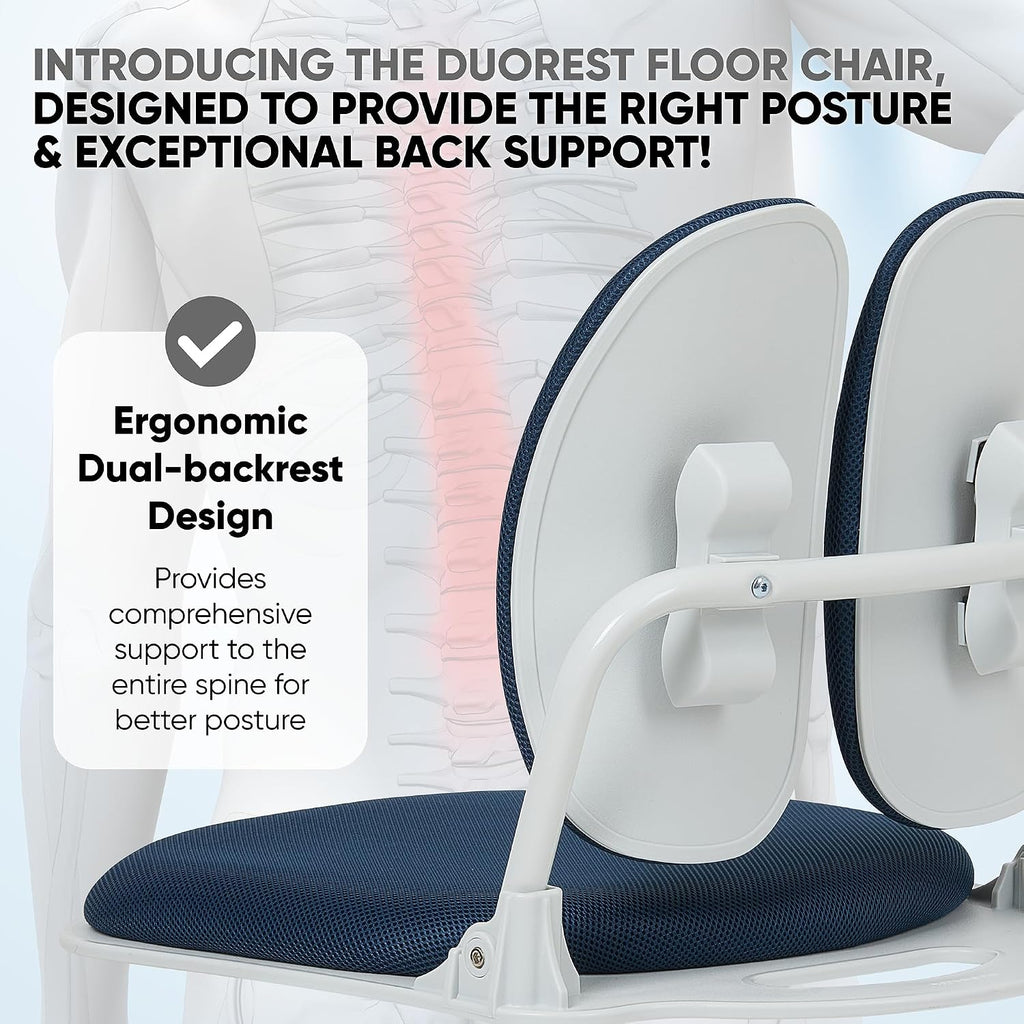 【Premium Dual-Backrests】 Made in Korea Ergonomic Floor Chair with Back Support - Meditation Chair, Floor Gaming Chair, Reading Chair, Floor Chairs for Adults, Foldable Chair (Blue)