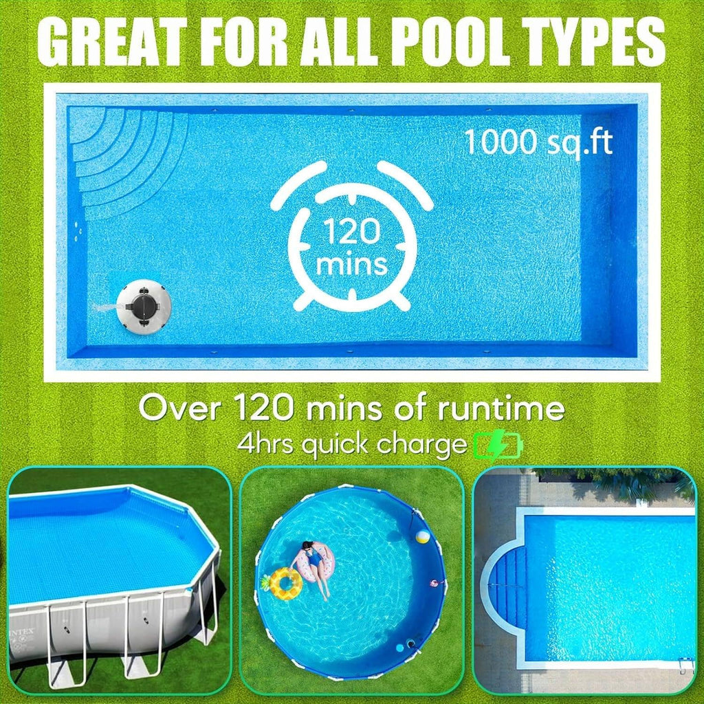 Automatic Cordless Pool Cleaners, Pool Vacuum Cleaner, Cordless Robotic Pool Cleaning with Strong Suction and Two Motors, for Above Ground & In-Ground Pools,220V