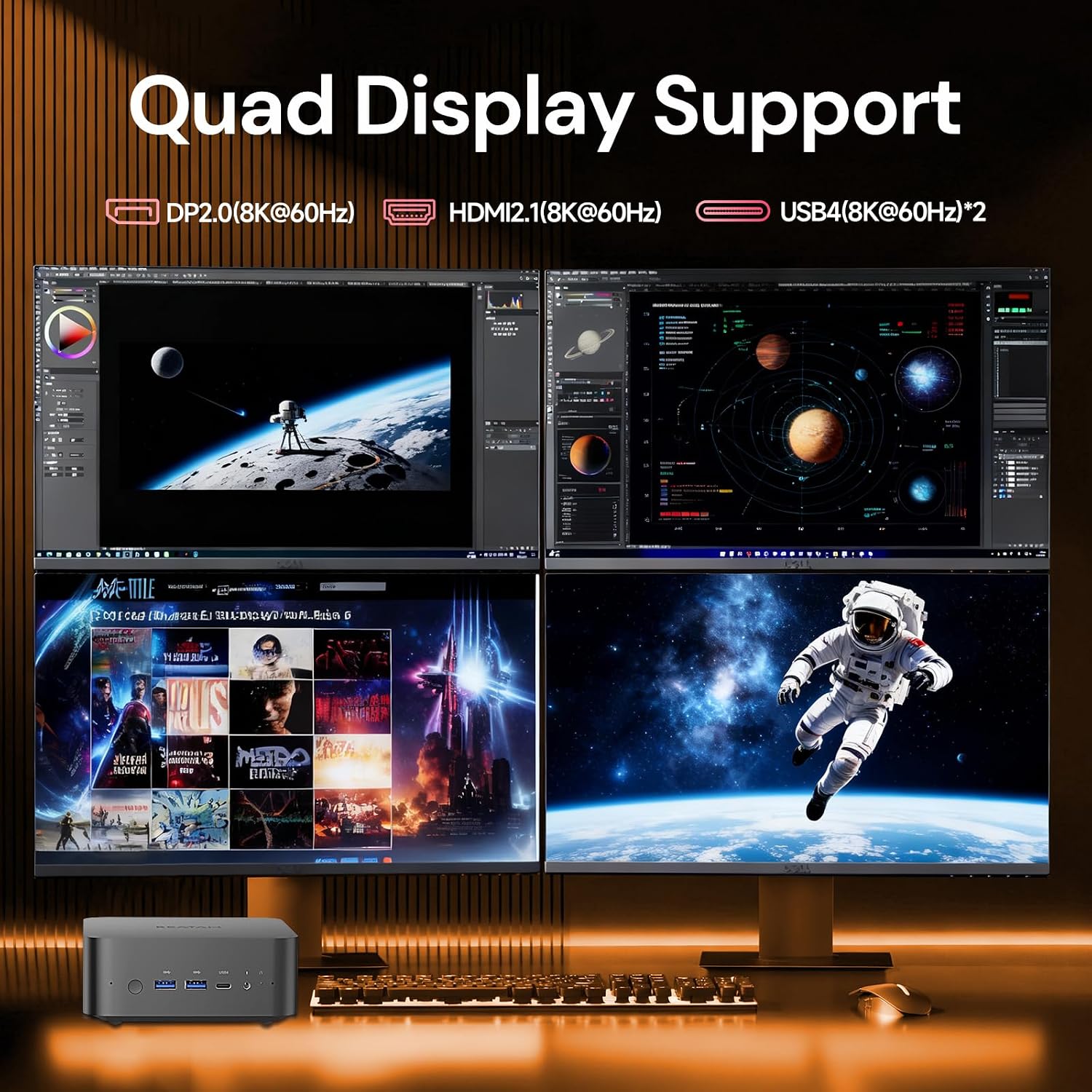 Reatan X7 Mini Gaming PC,AMD Ryzen 7 255(8C/16T, up to 4,9 GHz) Radeon 780M 48GB RAM DDR5 + 1TB SSD Up to 8K Quad-Screen Display Desktop Gaming Mini Computers OCulink WiFi 7 BT:5.4 Built-in Speaker
