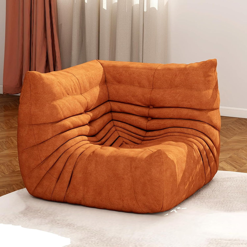 Full Foam Corner Chair – Comfortable Floor Couch for Adults, Waterproof Upholstery, Armless Fireside Lounge Chair for Living Room, Apartment, or Office (DarkOrange)