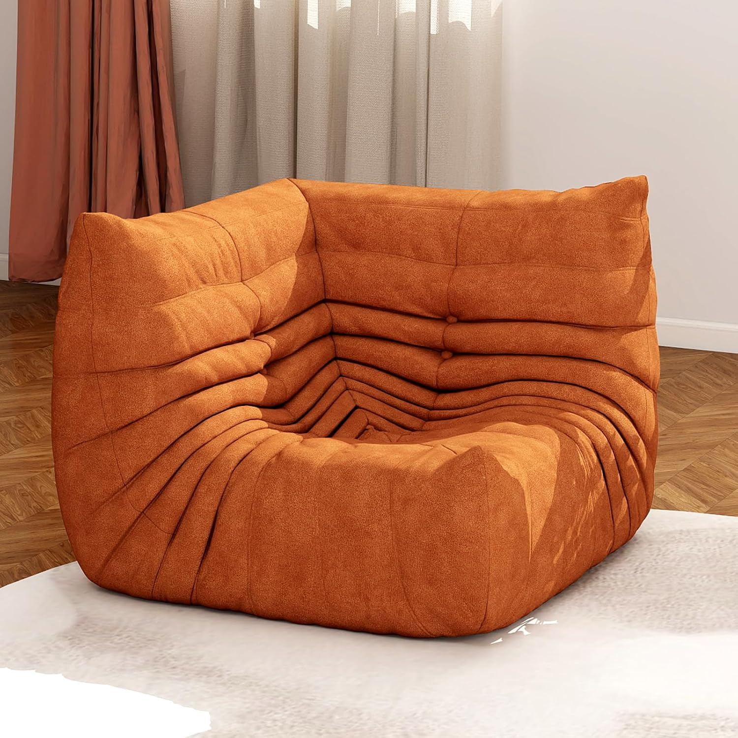 Full Foam Corner Chair – Comfortable Floor Couch for Adults, Waterproof Upholstery, Armless Fireside Lounge Chair for Living Room, Apartment, or Office (DarkOrange)