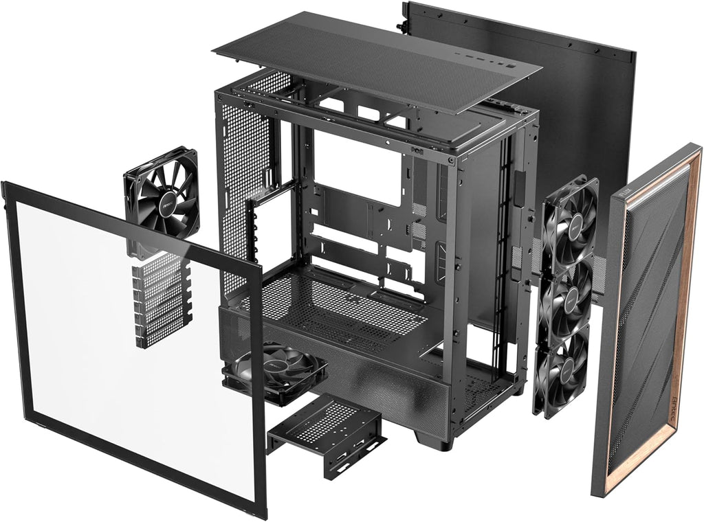 Antec Flux Wood, 5 x PWM Fans Included, High-Airflow Front Panel with Walnut Wood, Type-C, 420mm Radiator & Back Connect Motherboard Support, Up to 9 Fans Simultaneously, Mid-Tower E-ATX PC Case