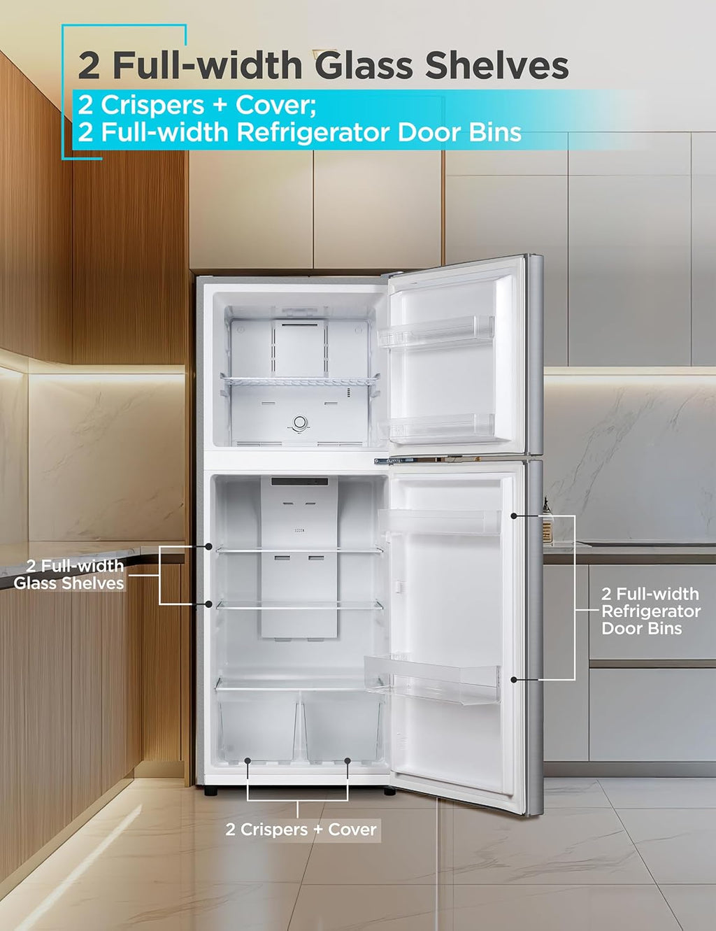 BLACK+DECKER 10 Cu. Ft. Top Mount Refrigerator with Freezer, 2 Door Refrigerator with Top Freezer and Adjustable Temperature Control,ENERGY STAR, BR1000HS, Stainless Steel Look