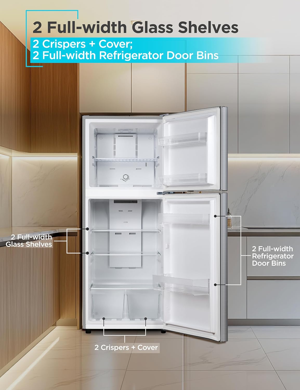 BLACK+DECKER 10 Cu. Ft. Top Mount Refrigerator with Freezer, 2 Door Refrigerator with Top Freezer and Adjustable Temperature Control,ENERGY STAR, BR1000HS, Stainless Steel Look