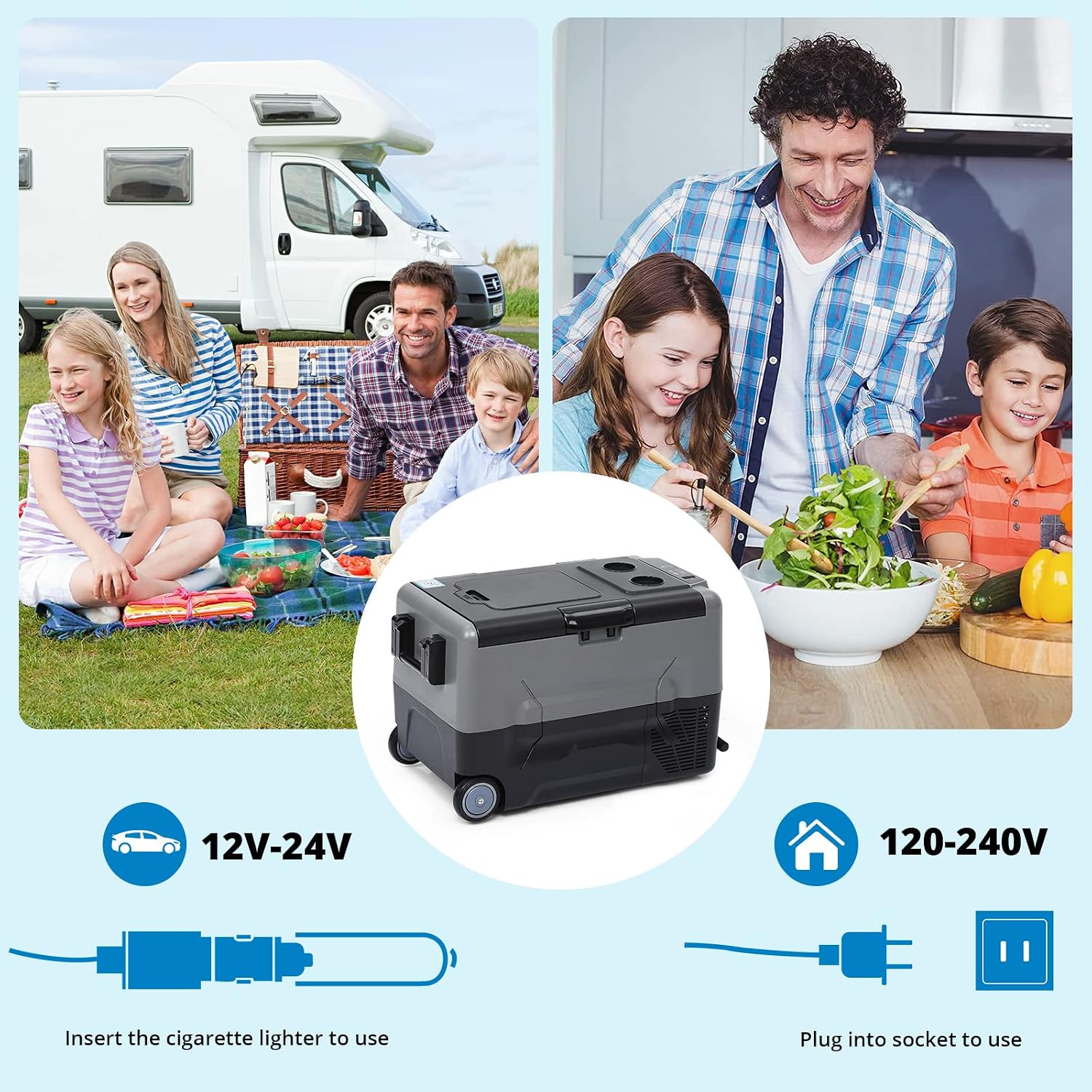 Portable Car Refrigerator/Freezer Electric Cooler Car Fridge, 12V Fridge for Car, 58 Quart -4℉-68℉ Portable Refrigerator for Home, Bar, Camping, Travel, Fishing, Outdoor