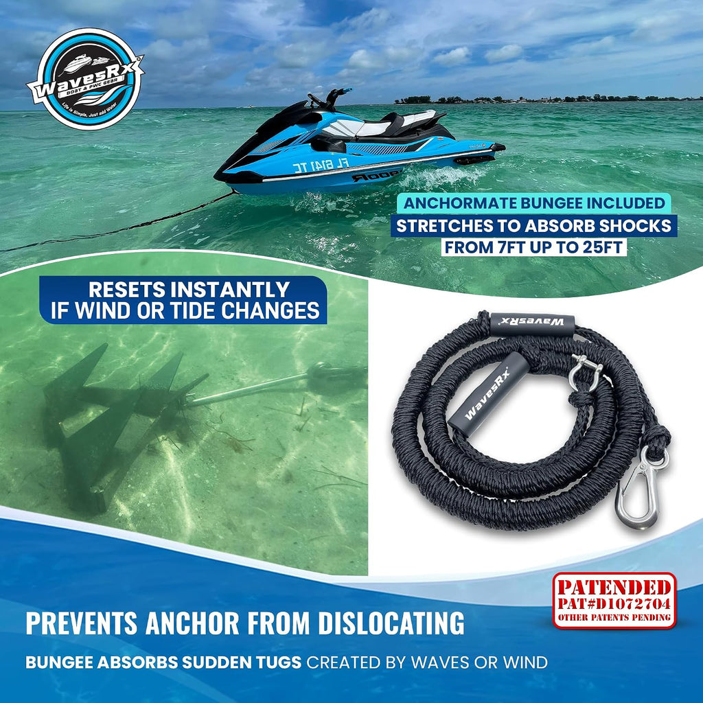 WAVESRX TriAnchor - Stainless Steel Folding PWC & Boat Anchor | Sets Instantly for Effortless Boat & Jet Ski Anchoring | Compact Patent-Pending Design Grips Better Than Plow, Fluke or Box Anchor