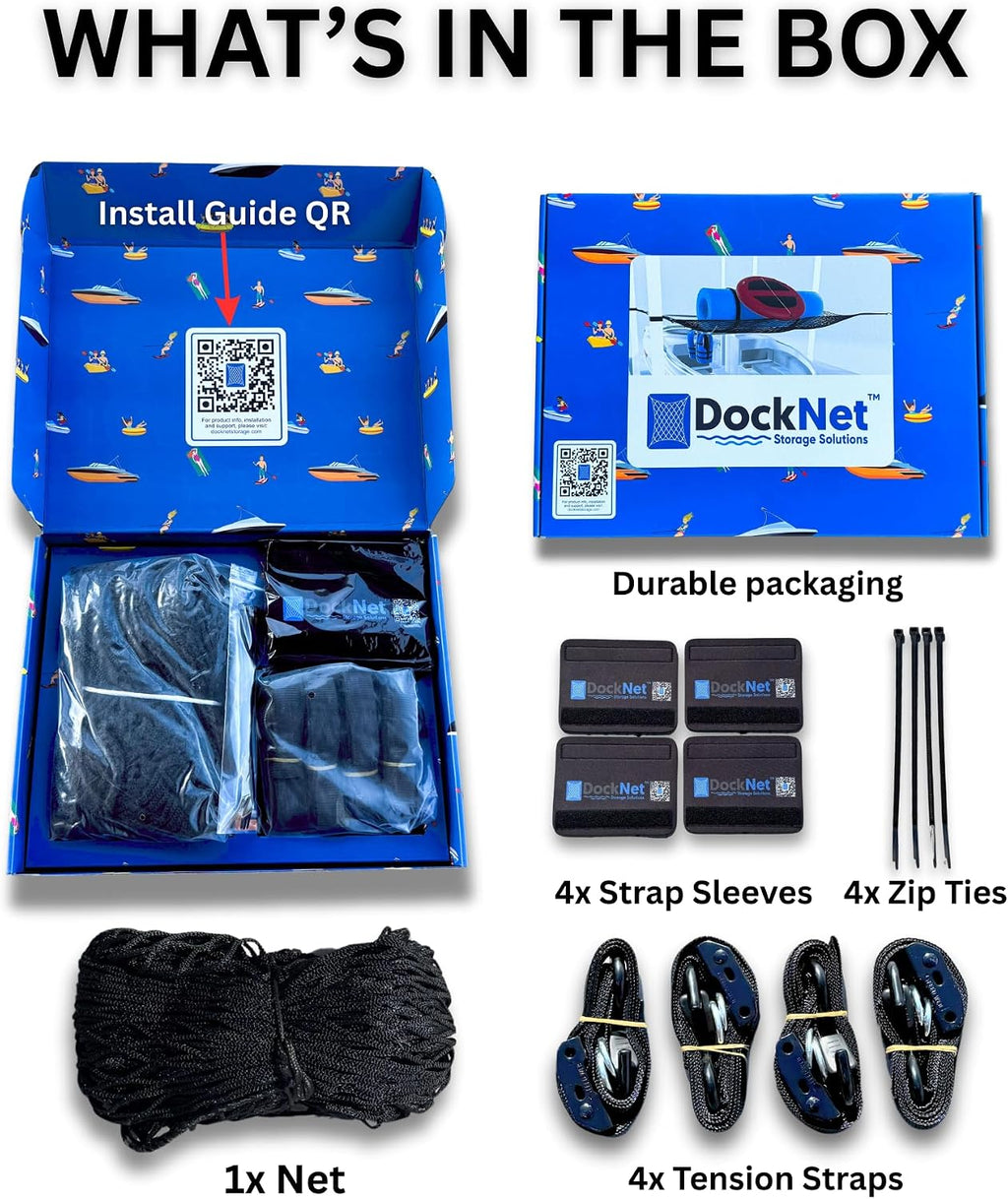 DockNet Storage Net – Heavy-Duty Boat Slip Organizer for Boat Docks | Easy Install Marine Storage Solution for Drying of Towables, Life Jackets, Paddleboards, Inflatables, etc