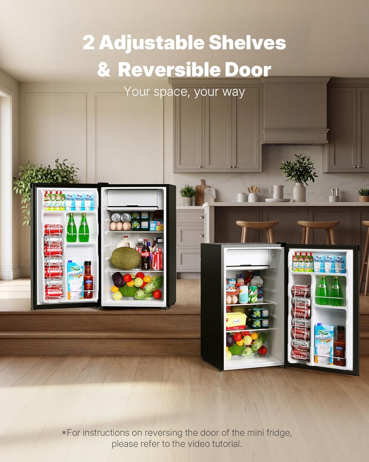 Upstreman 3.2 Cu.Ft Mini Fridge with Freezer, Single Door Compact Refrigerator, Adjustable Thermostat, Small Refrigerator for Dorm, Bedroom, Office, Stainless Steel-SR321