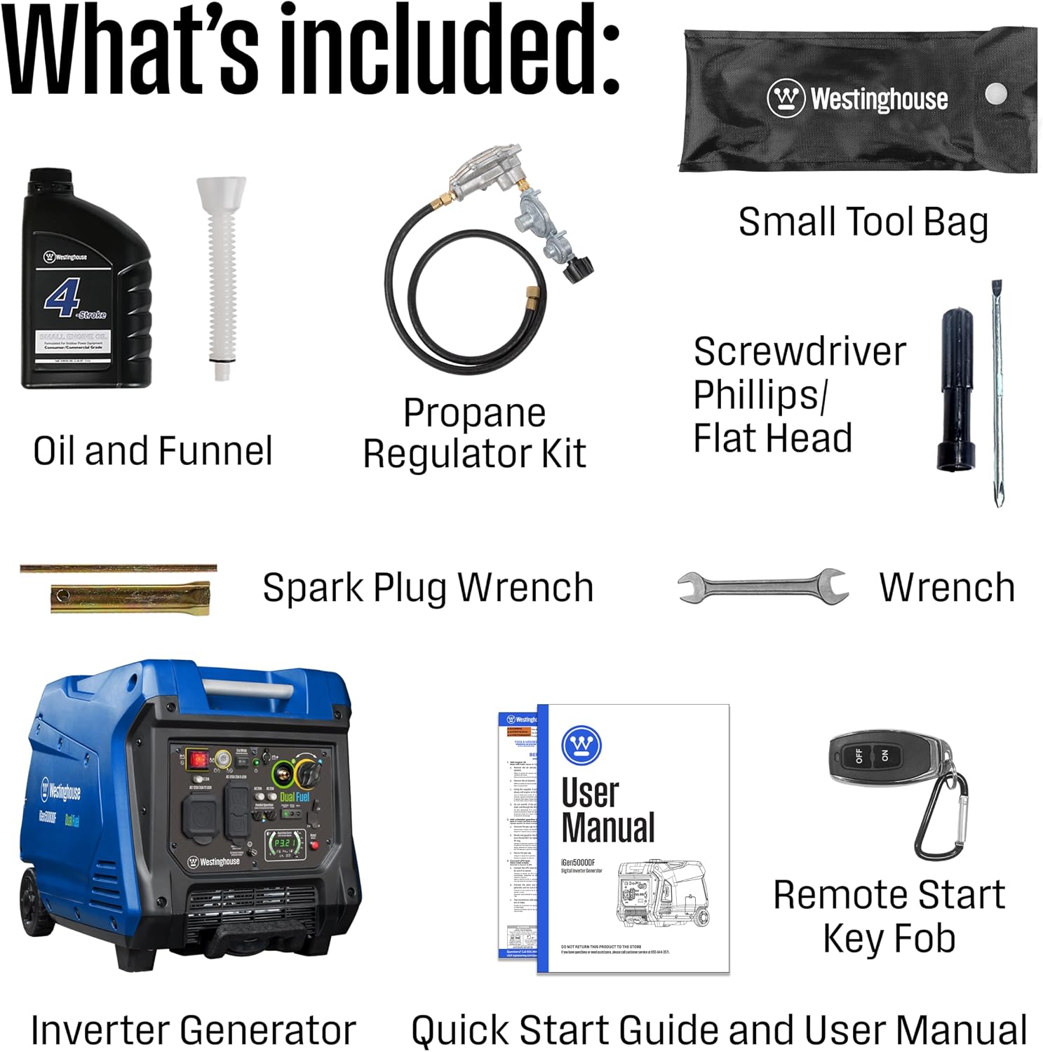 Westinghouse 5000 Peak Watt Super Quiet Dual Fuel Portable Inverter Generator, Remote Electric Start, Gas & Propane Powered, RV Ready 30A Outlet, Parallel Capable, Blue/Black