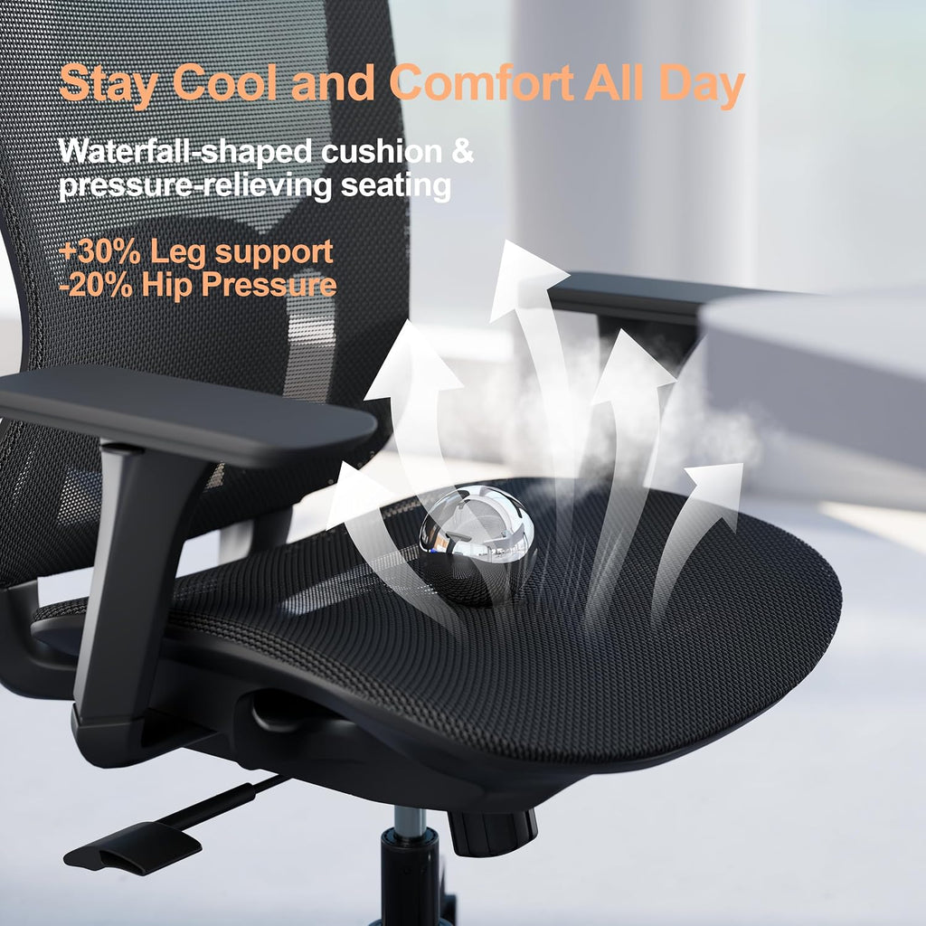 Office Chair Ergonomic Desk Chair, 350 LBS Mesh Office Chair with Lumbar Support, Comfy Desk Chair with Wheels, Big and Tall Chair for Study Work Gaming (04black)