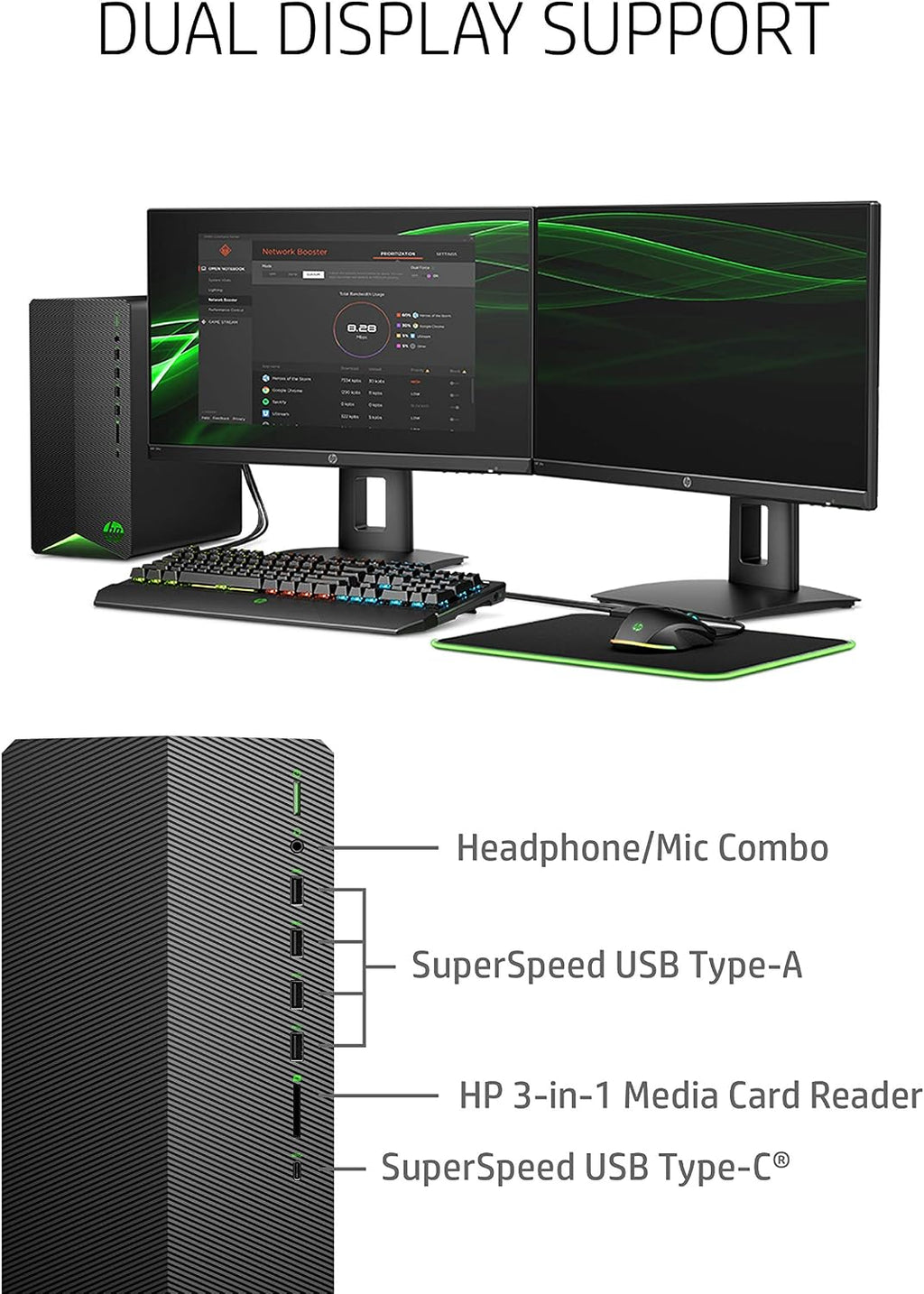 HP Pavilion Gaming Desktop, NVIDIA GeForce GTX 1650 SUPER, Intel Core i3-10100, 8 GB DDR4 RAM, 256 GB PCIe NVMe SSD, Windows 11, USB Mouse and Keyboard, Compact Tower Design (TG01-1022, 2020)