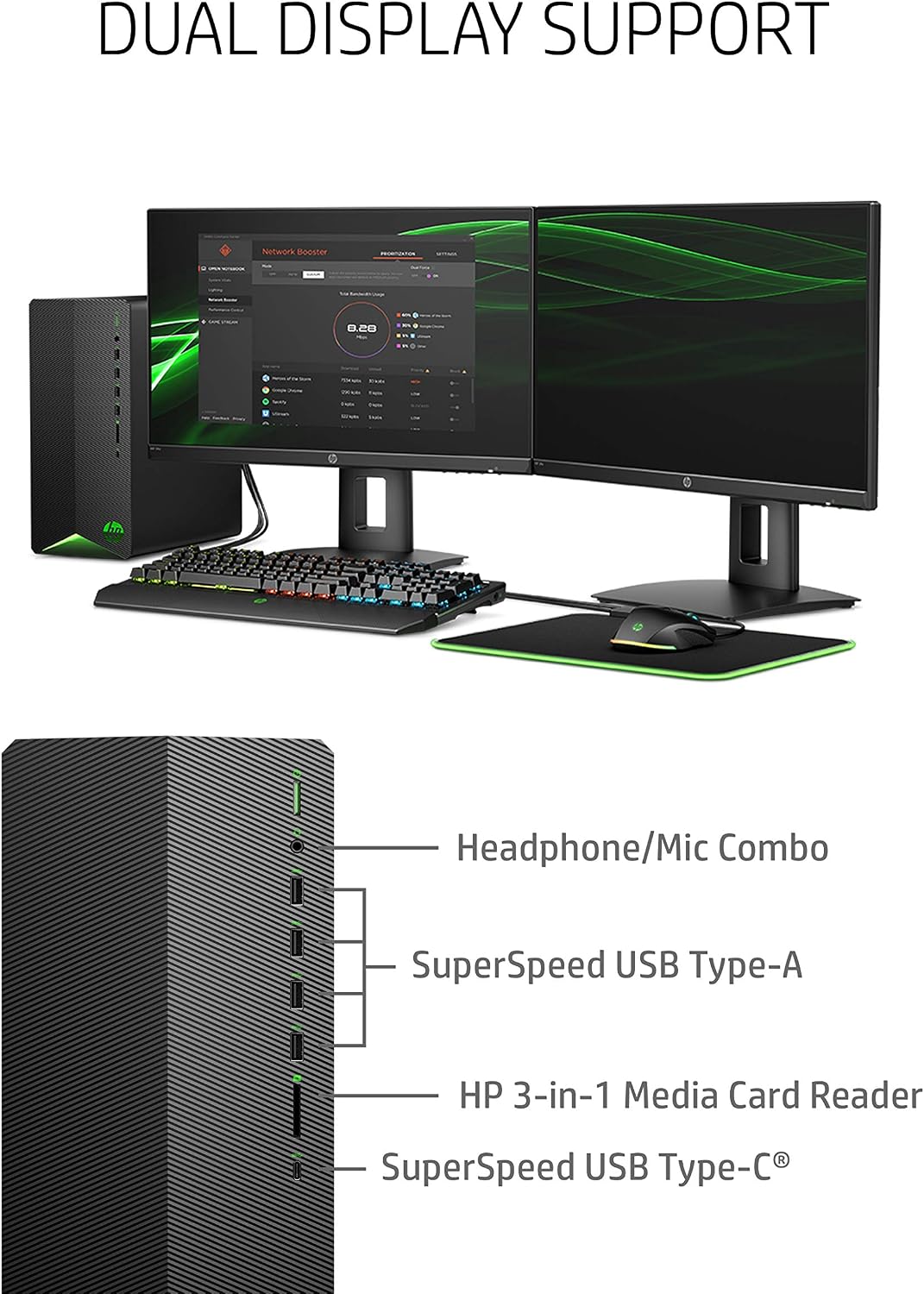 HP Pavilion Gaming Desktop, NVIDIA GeForce GTX 1650 SUPER, Intel Core i3-10100, 8 GB DDR4 RAM, 256 GB PCIe NVMe SSD, Windows 11, USB Mouse and Keyboard, Compact Tower Design (TG01-1022, 2020)