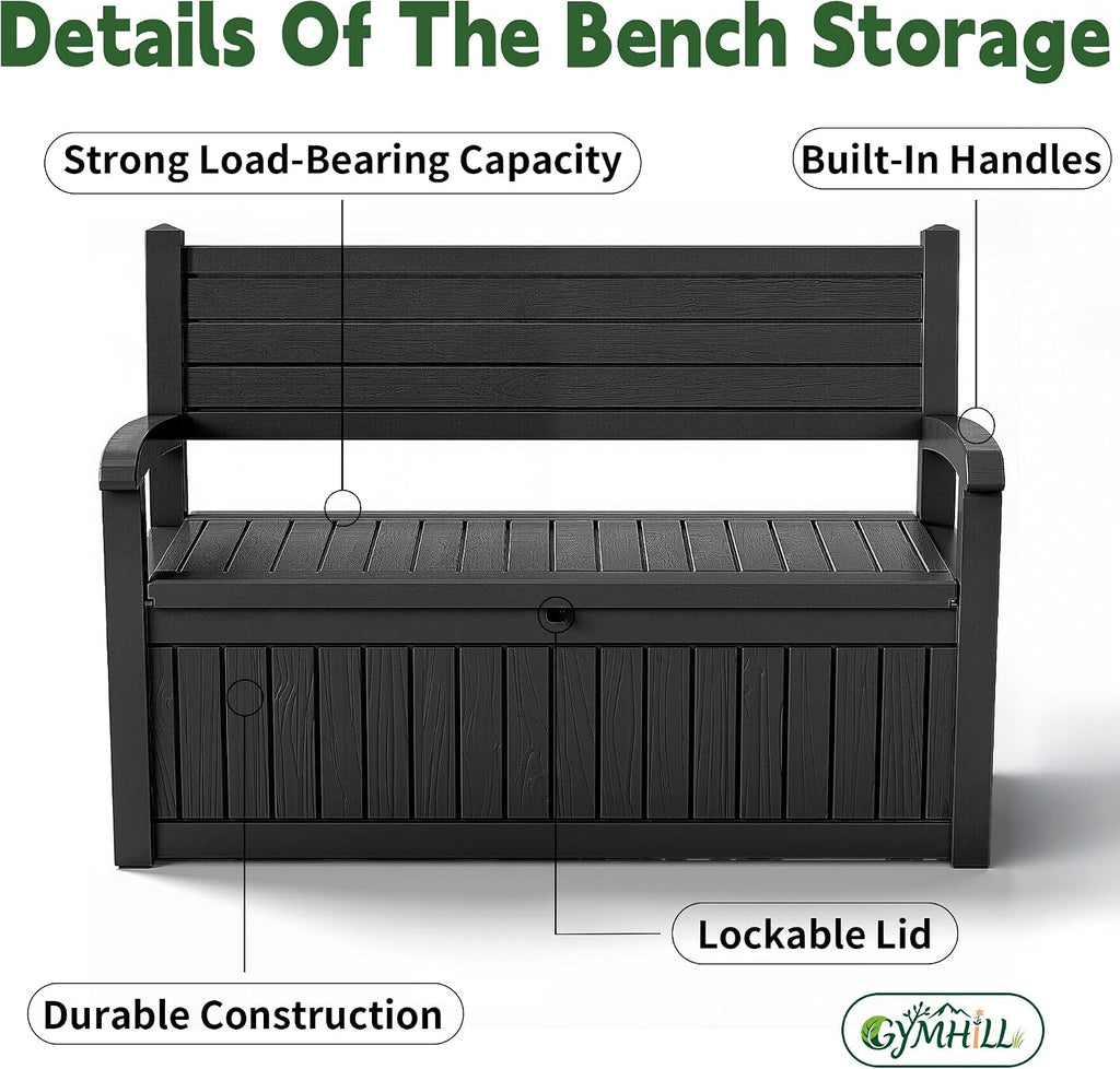 80 Gallon Outdoor Storage Bench Spacious Storage Box Waterproof Resin Deck Box Lockable for Patio, Garden, Living Room & Outdoor Spaces（Black）