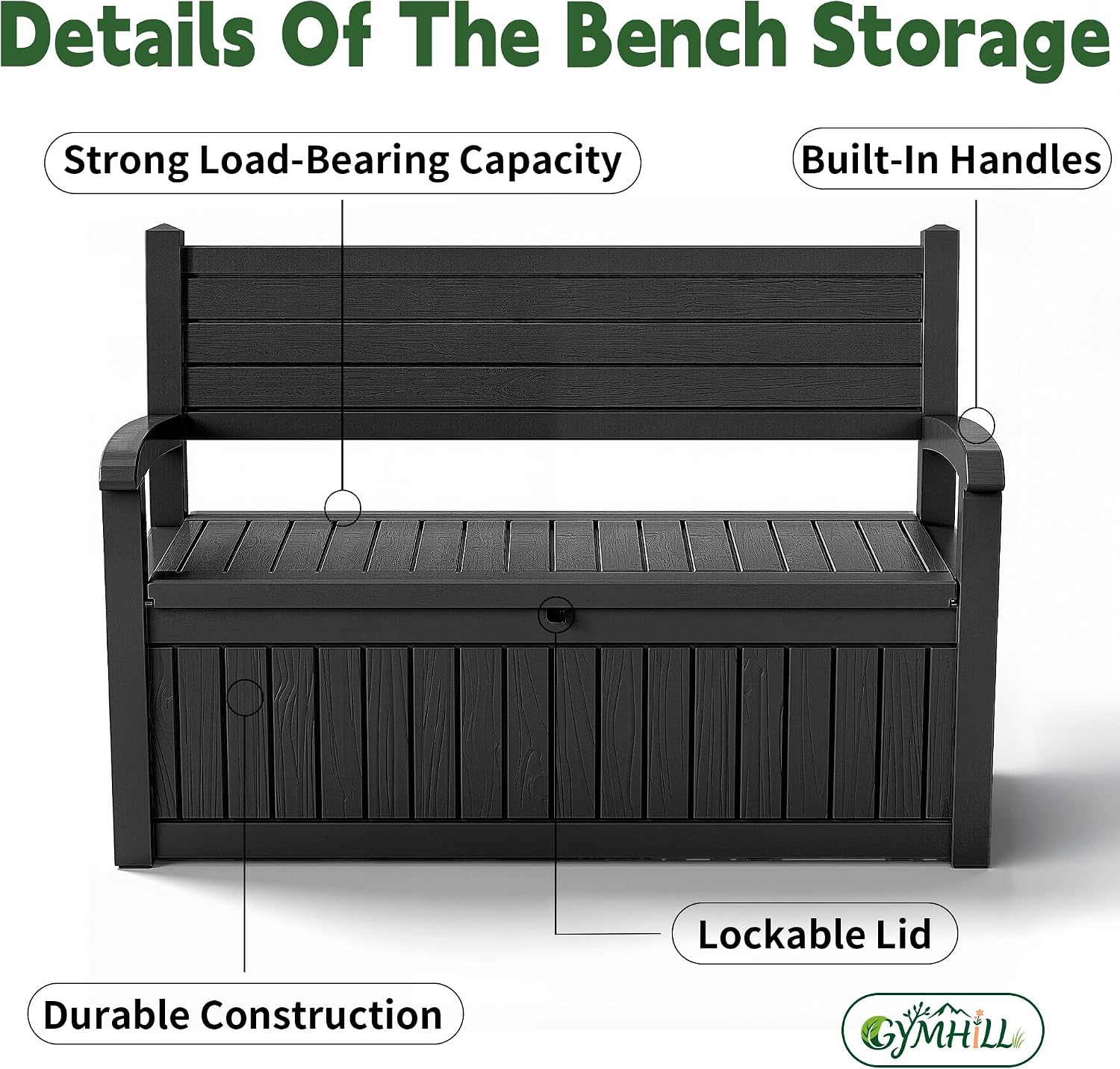 80 Gallon Outdoor Storage Bench Spacious Storage Box Waterproof Resin Deck Box Lockable for Patio, Garden, Living Room & Outdoor Spaces（Black）