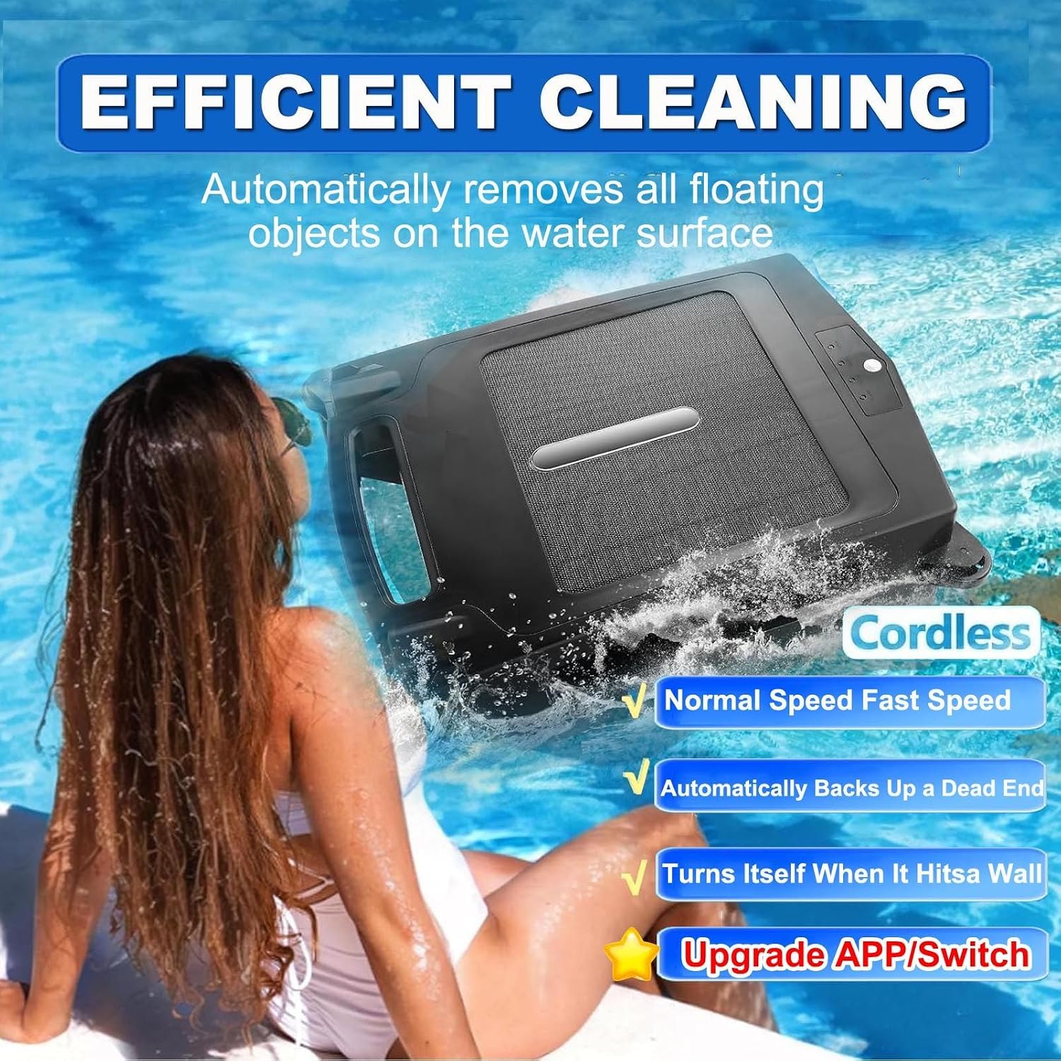 Pool Skimmer Robot- Upgrade App Robotic Pool Skimmer Cleaner- Automatic Cordless Robot Cleaner With 4.1l Large Capacity,5000mah Battery,Smart Obstacle Avoidance-24/7 Cleaning For All Pools