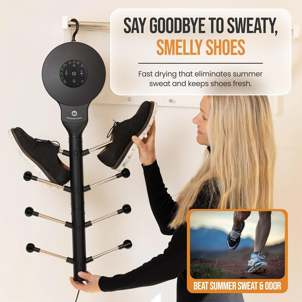 Hedgehog Hanger Shoe Dryer and Deodorizer for Sneakers, Gloves & Mittens – Rapid 4 Pair Shoes Dryer with Ionic i3 Turbo Technology, Turbocharged Drying, Silent & Tornado Mode, Adjustable Heat, Black