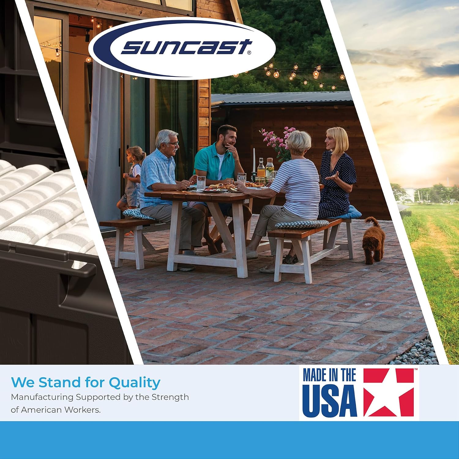 Suncast Outdoor Patio Adirondack Chair with 8 Gallons of Under-Seat Storage, Stylish Faux Wood Outdoor Storage Chair, Dove Gray/Ice Cube, Made in The USA