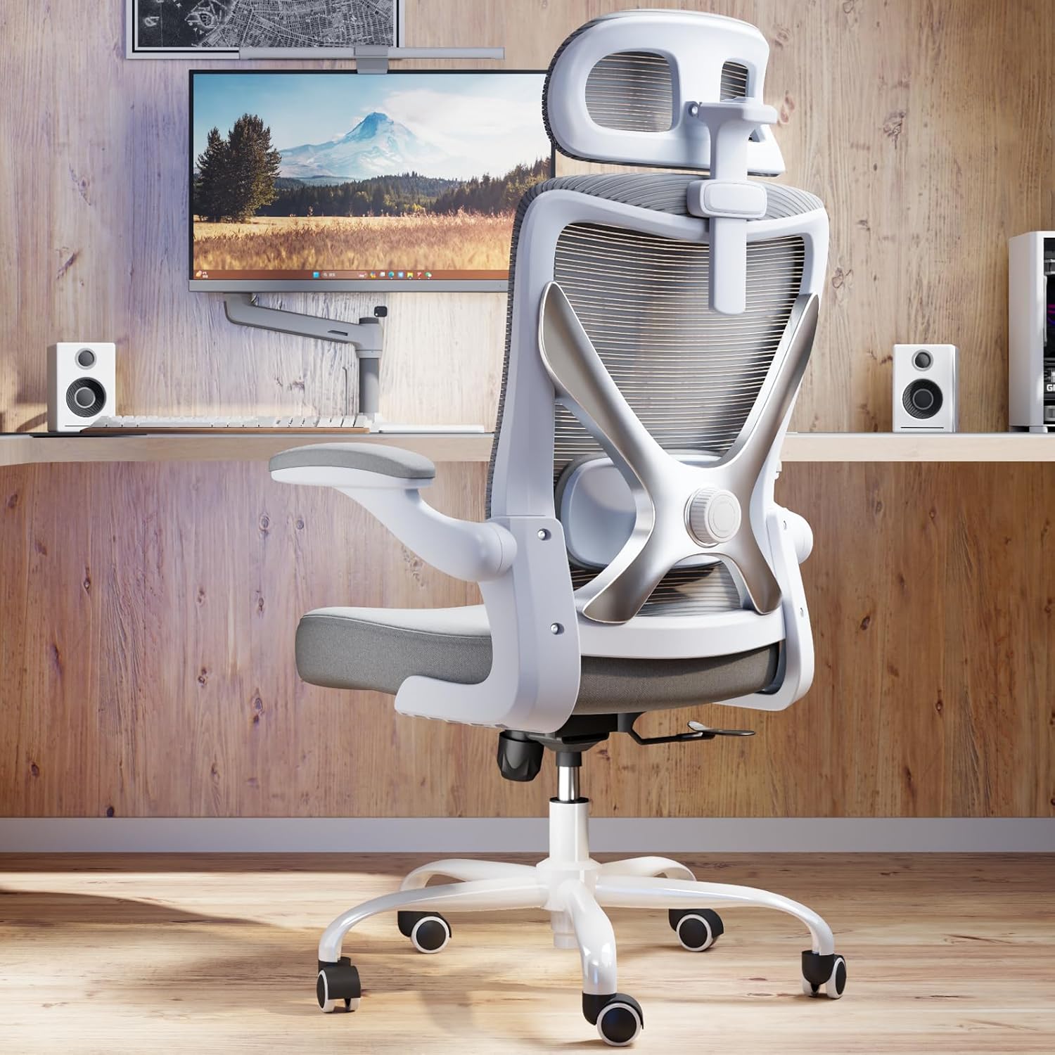 Ergalithic Ergonomic Office Chair - Computer Desk Chairs Comfy, Mesh High-Back Gaming Chair with Adjustable Lumbar Support, Executive Task Chair for Adults, Comfortable for Long Hours (Grey Silver)