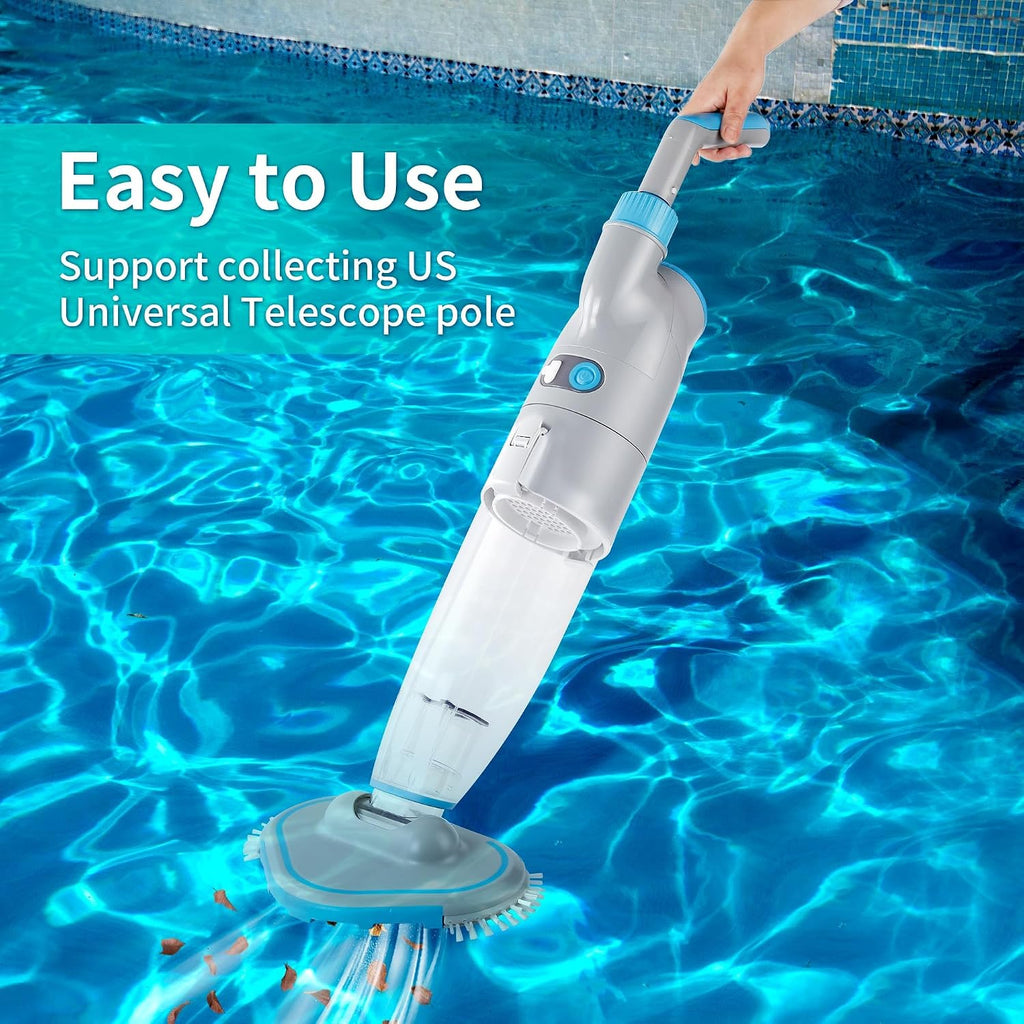 Cordless Handheld Pool Vacuum (Pole Included), Rechargeable Pool Cleaner with 2-Speed Cleaning Mode, 19GPM Suction, Dual Filter System, Perfect for Above/In-Ground Pools, Spas, Hot Tubs