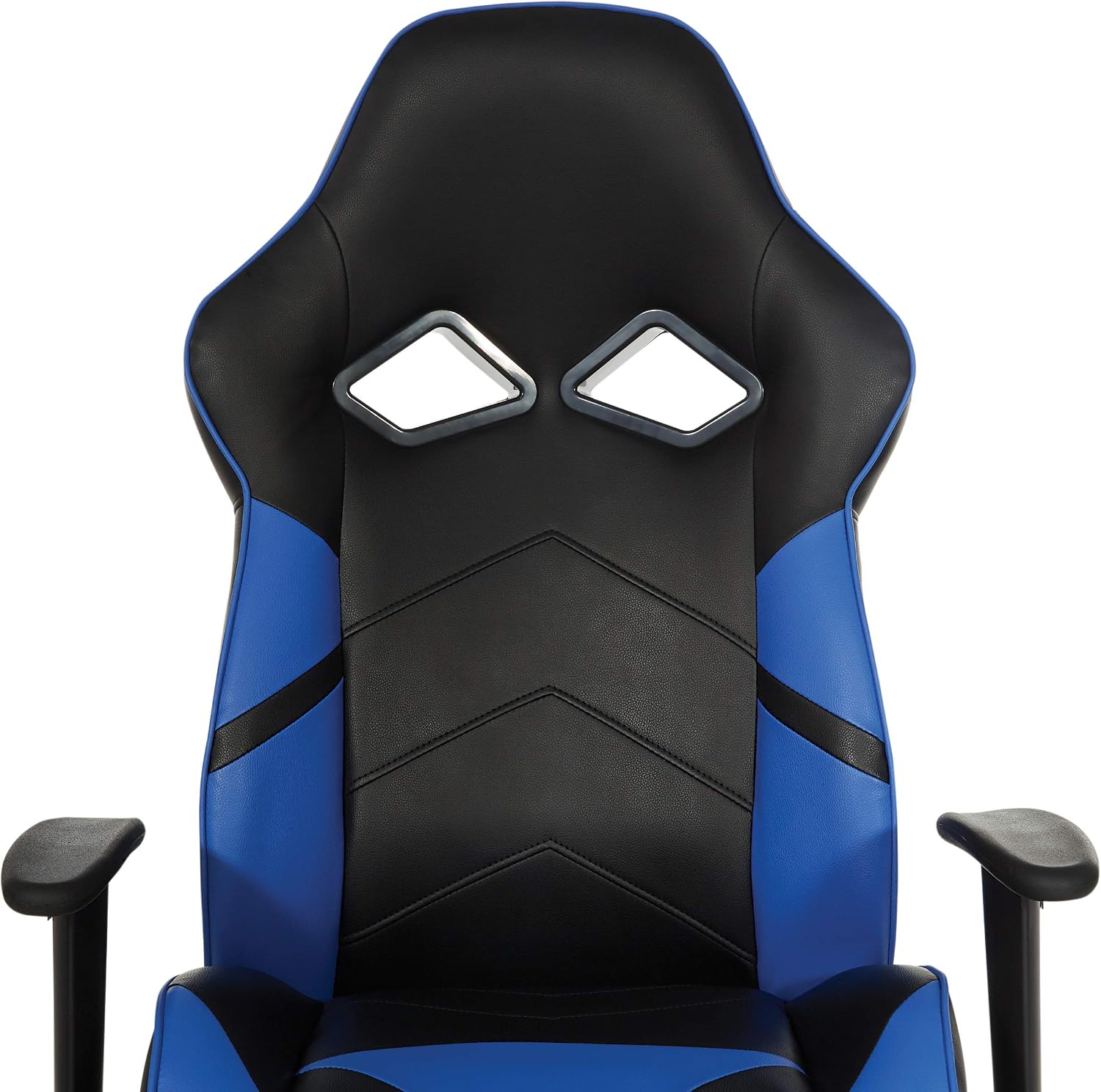 OSP Home Furnishings Vapor Ergonomic Adjustable High Back Faux Leather Gaming Chair with Coil Spring Seat and Integrated Cooling Airflow, Blue Accents
