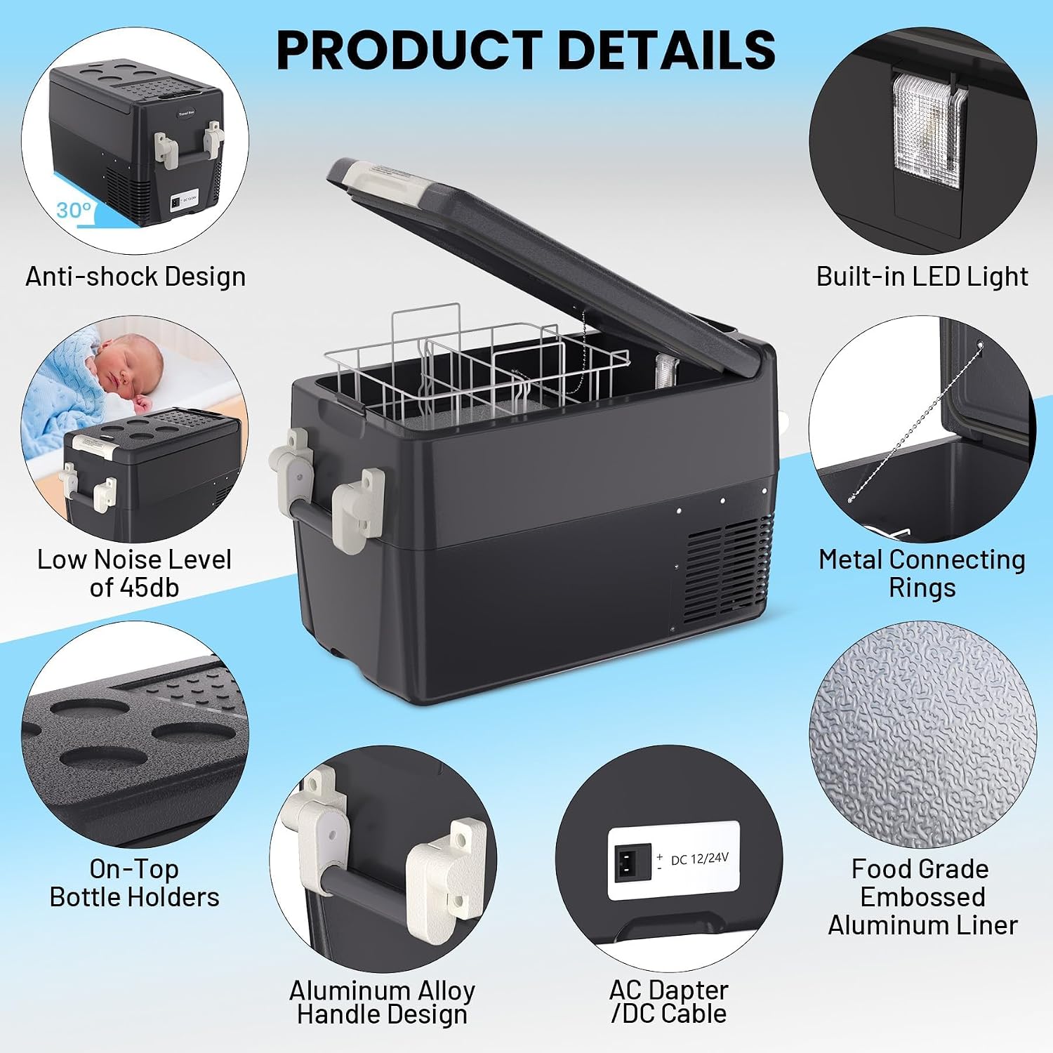 OUTLANE Portable Refrigerator, 12V Car Fridge 52QT(50L) Electric Cooler, Car Refrigerator Freezer With Wheels & 2 Baskets for Travel, Truck, Boat, Camping