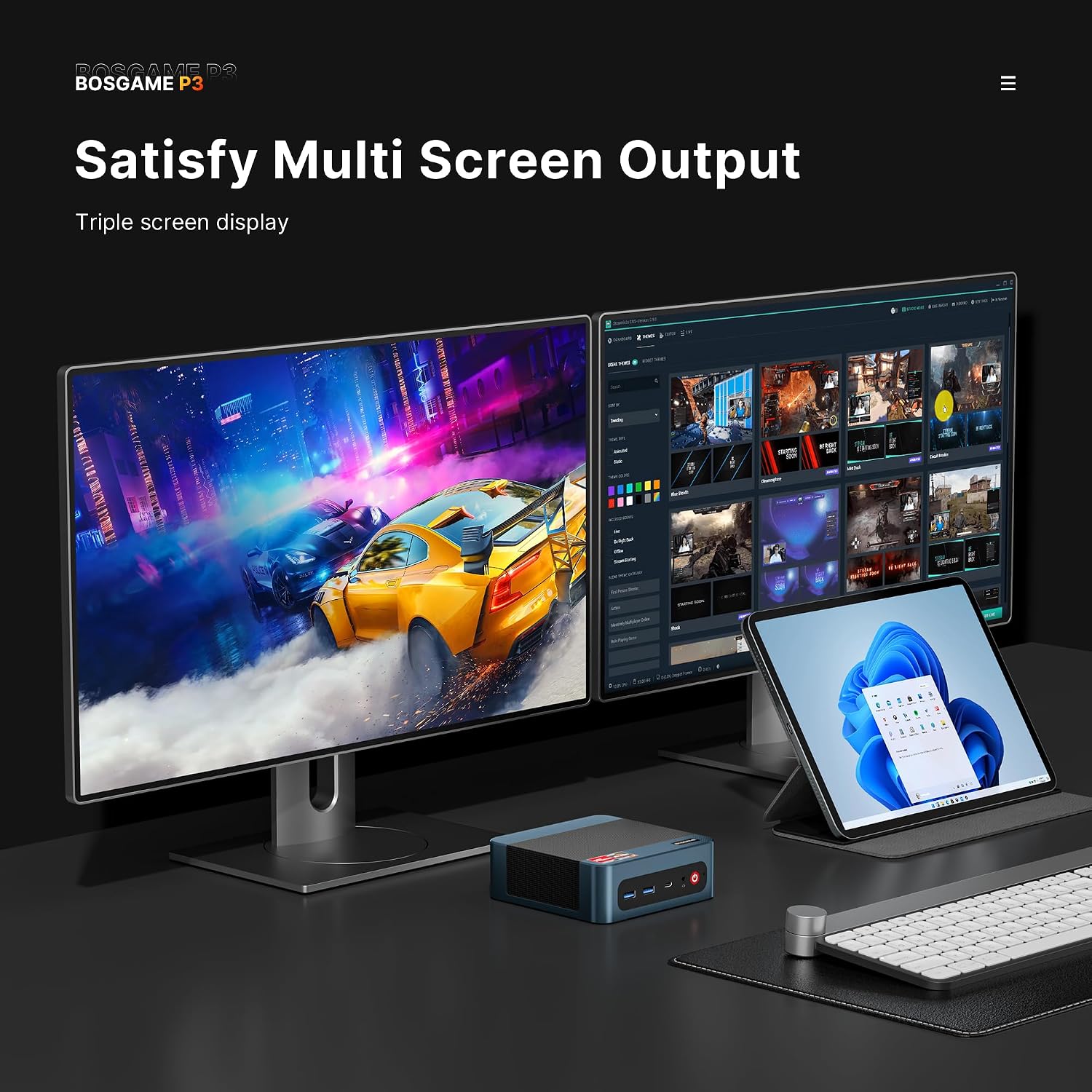 BOSGAME P3 Mini PC AMD Ryzen 7 6800H (up to 4.7GHz), 32GB DDR5 1TB PCIe 4.0 SSD Mini Desktop Computer, Full-Featured USB4, Dual 2.5G LAN, Triple Display, WiFi 6E, Micro Gaming PC