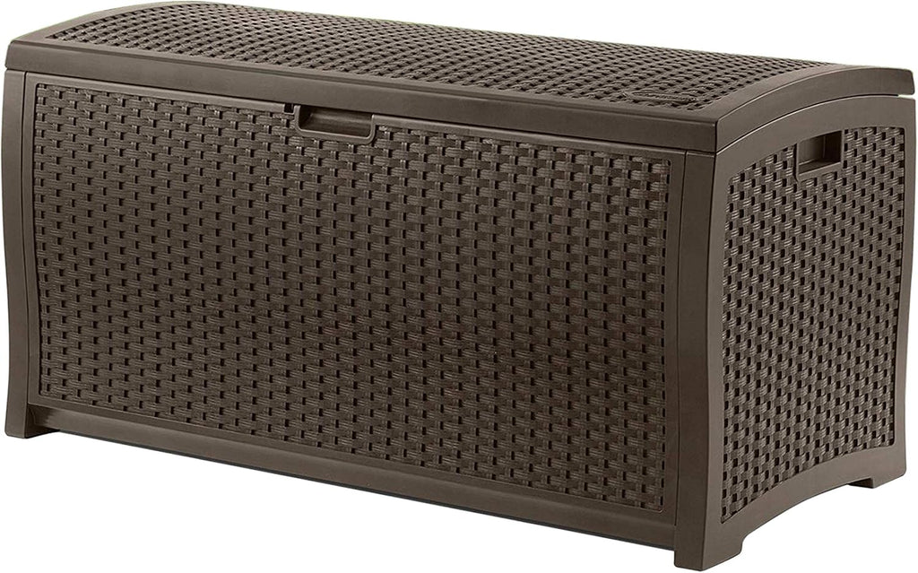 Suncast 73-Gallon Medium Deck Box 22 Gallon Small Resin Storage Seat | Outdoor Storage Containers for Patio and Yard