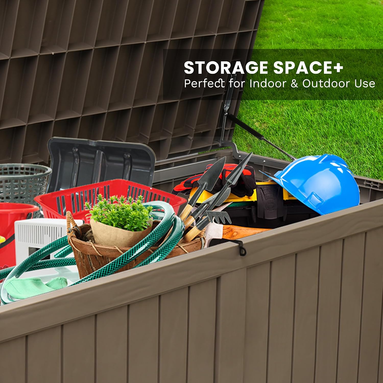 Outdoor Storage Box, 180 Gallon Deck Boxes Outdoor Waterproof, Resin Waterproof Deck Box for Patio Furniture Outdoor Cushions Garden Tools and Pool Storage (Light Brown)
