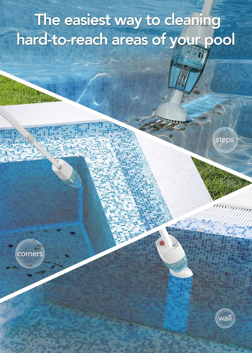 WYBOT 2024 New Cordless Handheld Pool Vacuum with Telescopic Pole, 60 Mins Runtime, Rechargeable Pool Cleaner, Deep Cleaning for Spa/Hot Tub/Small Pools - White